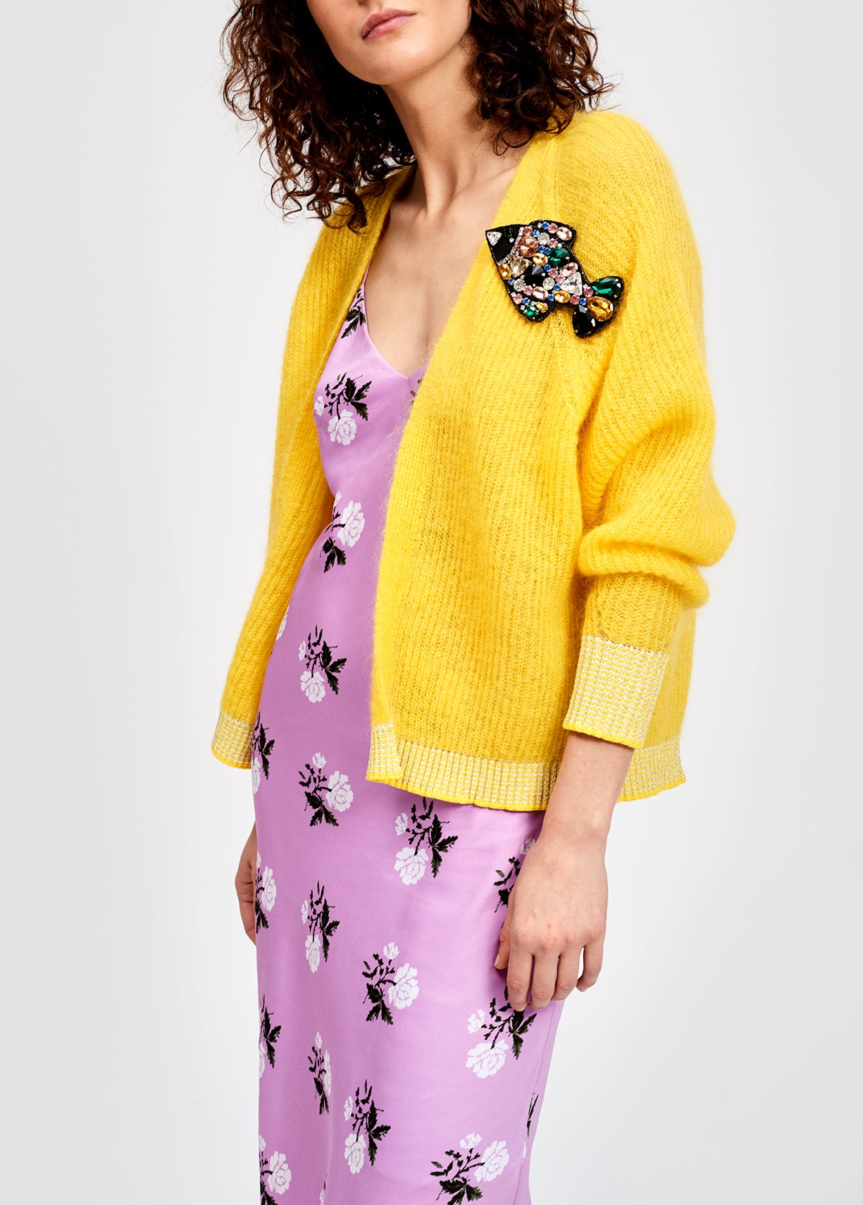 Yellow ribbed open cardigan with accentuated trims RE—SSENTIEL | Essentiel second hand