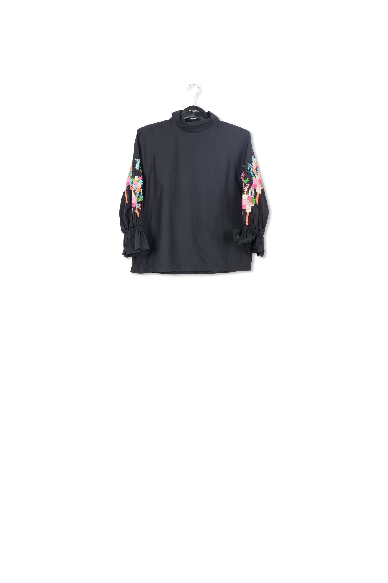 Black cotton top with stand-up collar RE—SSENTIEL | Essentiel second hand