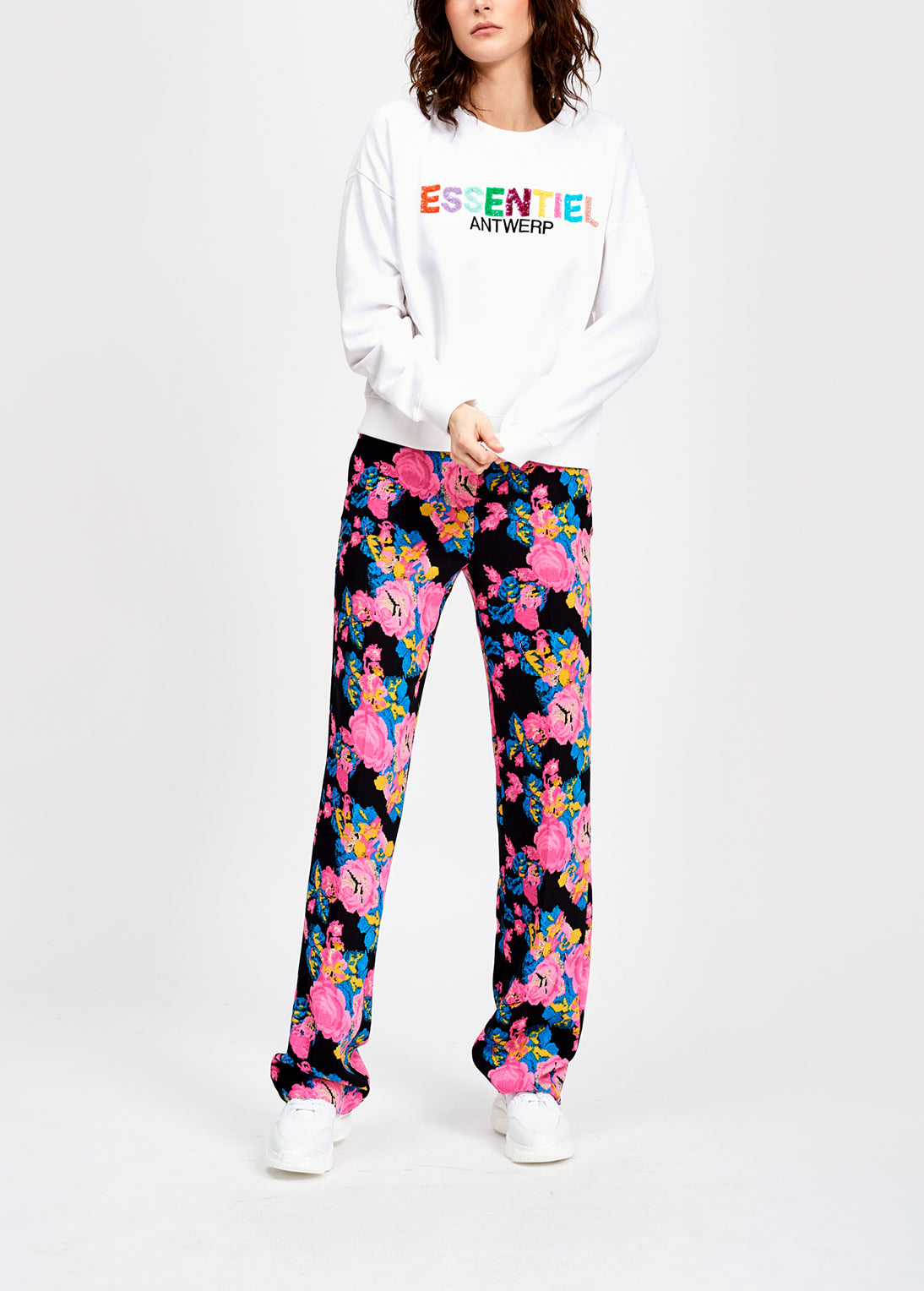 White sweatshirt with sequins and embroidery logo RE—SSENTIEL | Essentiel second hand