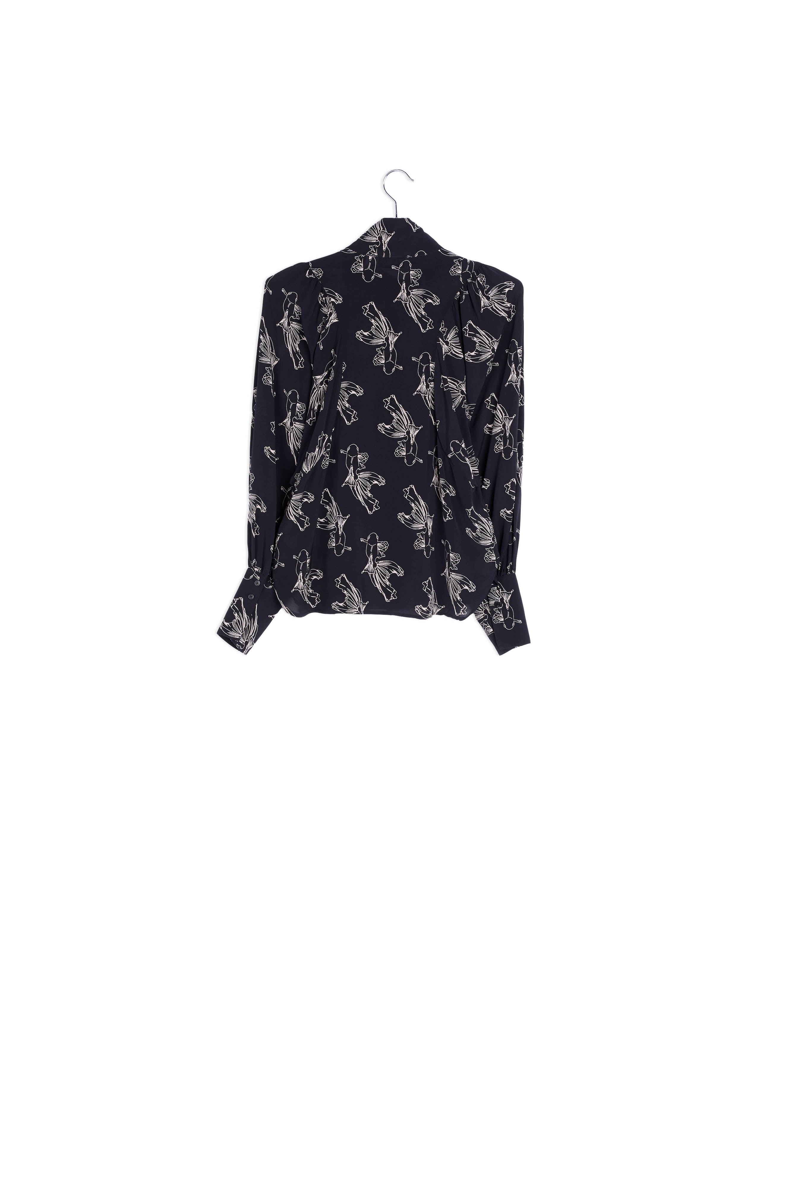 Black and off-white baloon sleeves print shirt RE—SSENTIEL | Essentiel second hand