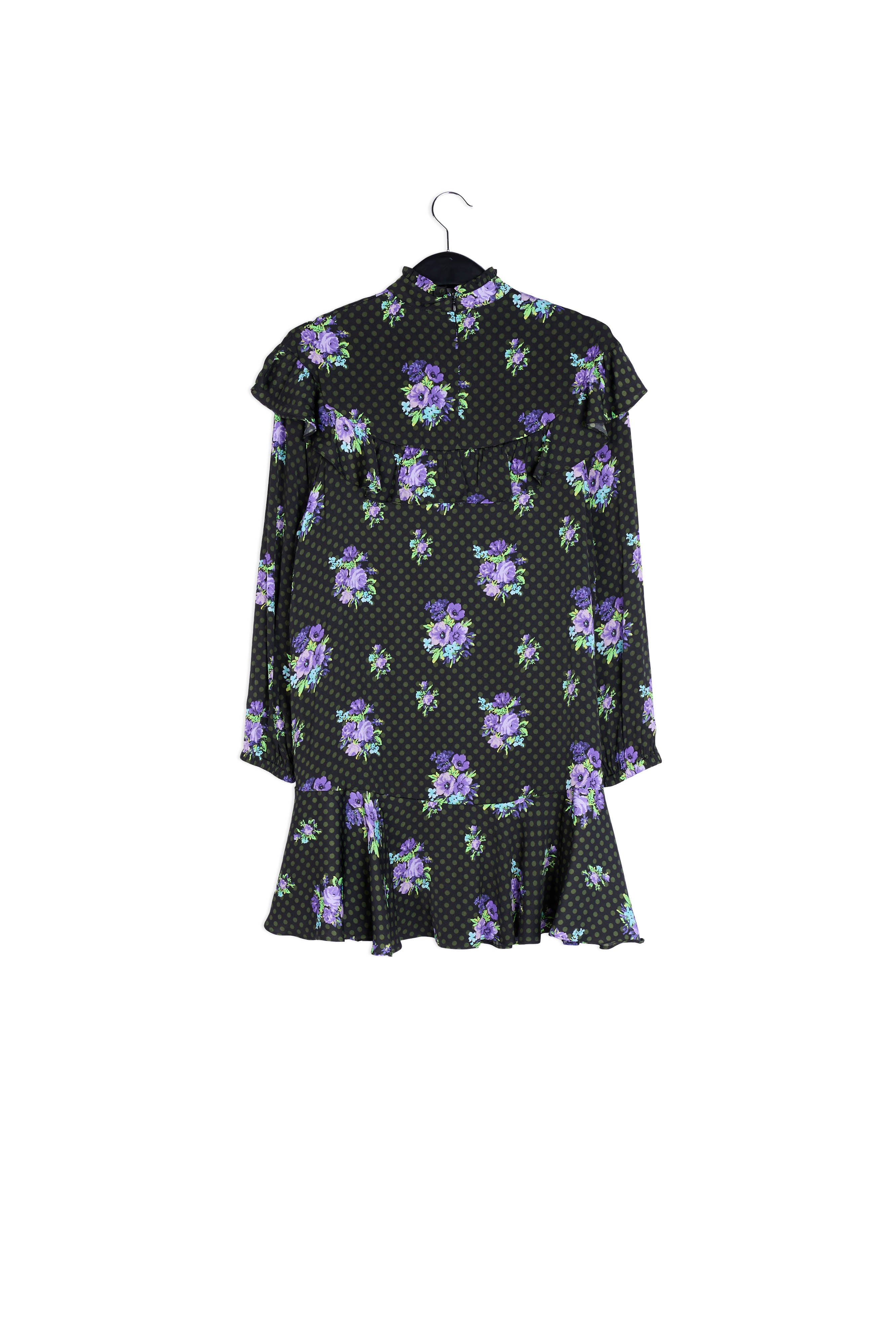 Zwart en paarse A-lijn jurk met volants RE—SSENTIEL | Essentiel second hand