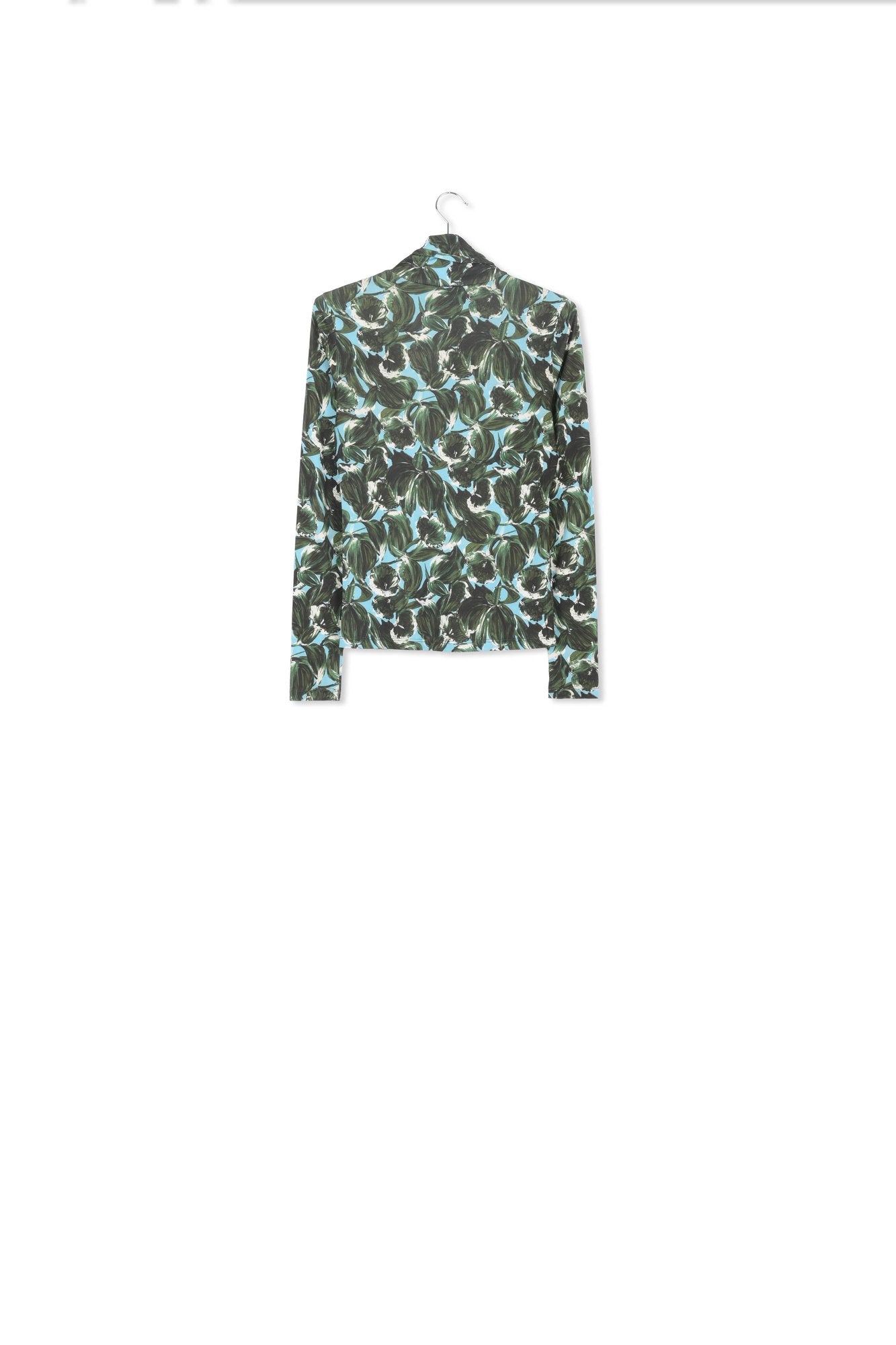 Blue and dark green leaf-print turtleneck top RE—SSENTIEL | Essentiel second hand