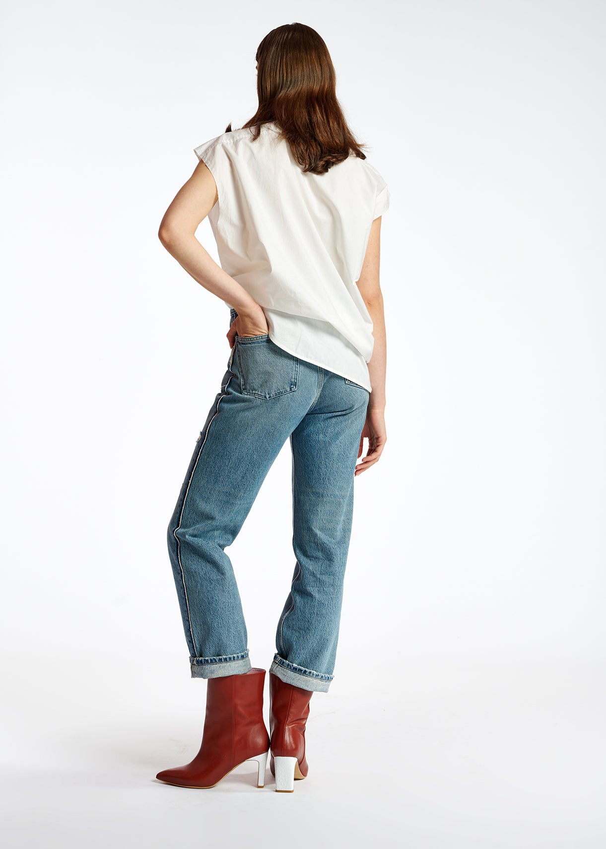 Wit katoenen hemd zonder mouwen met kant RE—SSENTIEL | Essentiel second hand