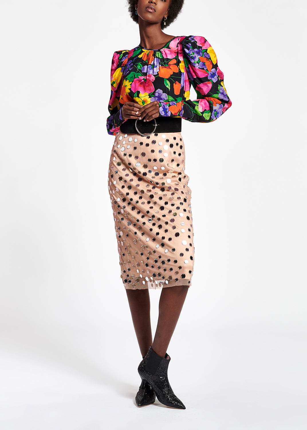 Peach mirror-embellished midi skirt RE—SSENTIEL | Essentiel second hand