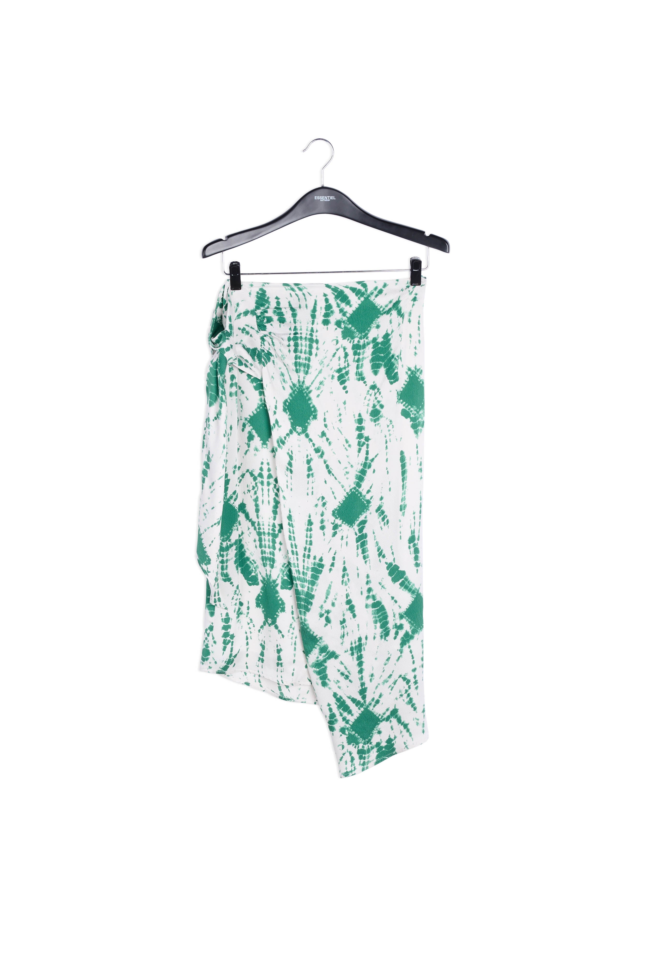 Gebroken witte en groene tie-dyed zijden midirok RE—SSENTIEL | Essentiel second hand