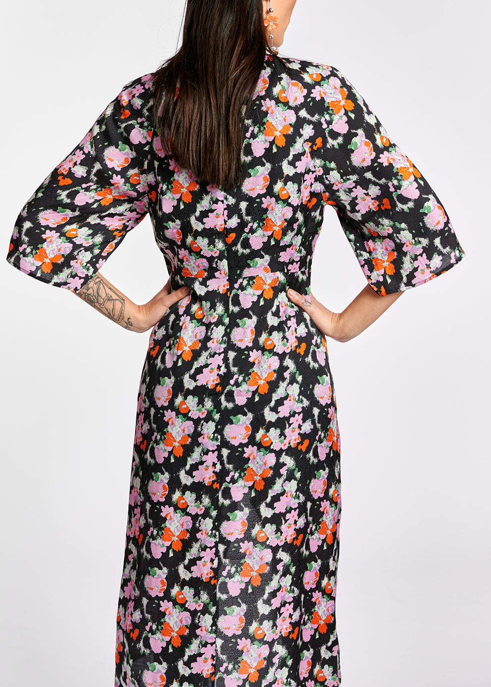 Dark blue midi-length floral print dress RE—SSENTIEL | Essentiel second hand