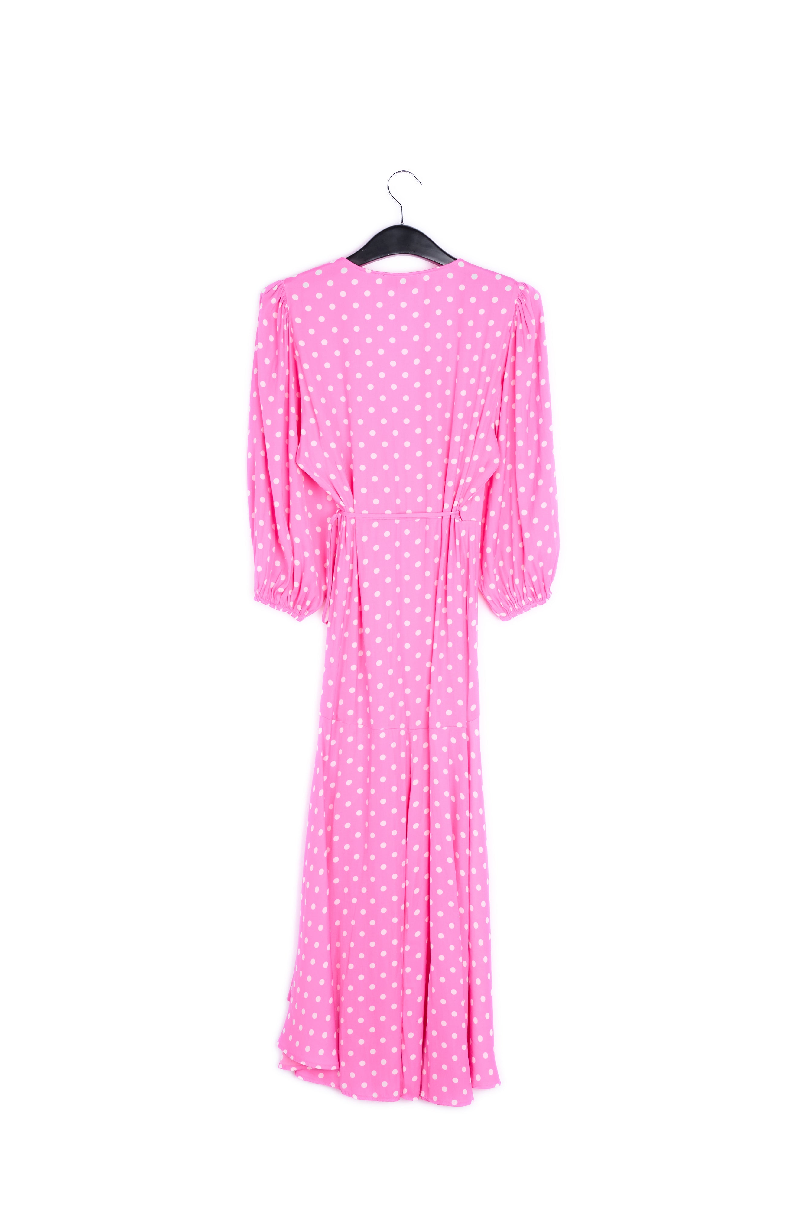 Neon pink polka dot wrap maxi dress RE—SSENTIEL | Essentiel second hand