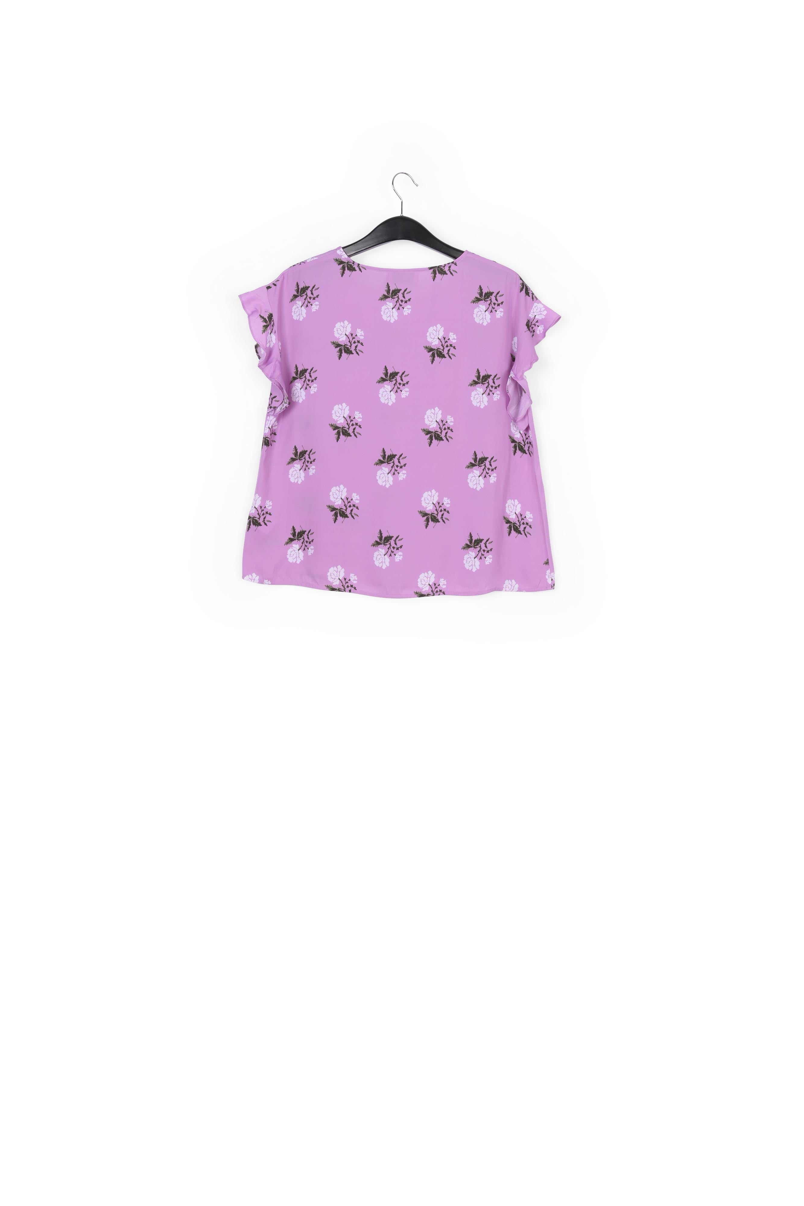 Pink flower print top with ruffled sleeves RE—SSENTIEL | Essentiel second hand