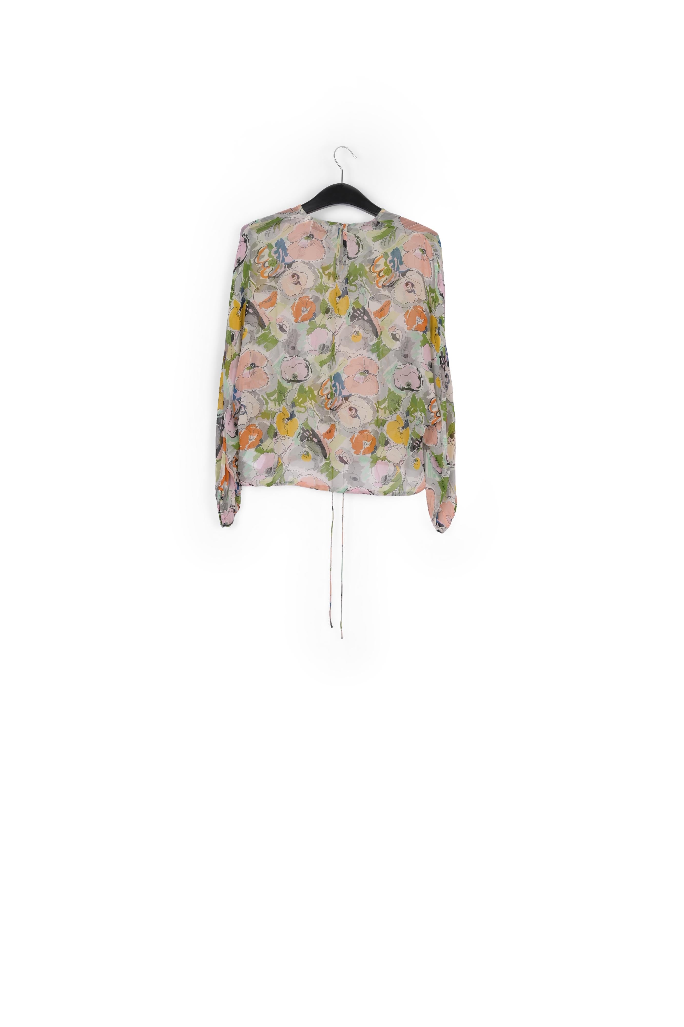 Doorzichtige blouse met trekkoord en meerkleurige bloemenprint RE—SSENTIEL | Essentiel second hand