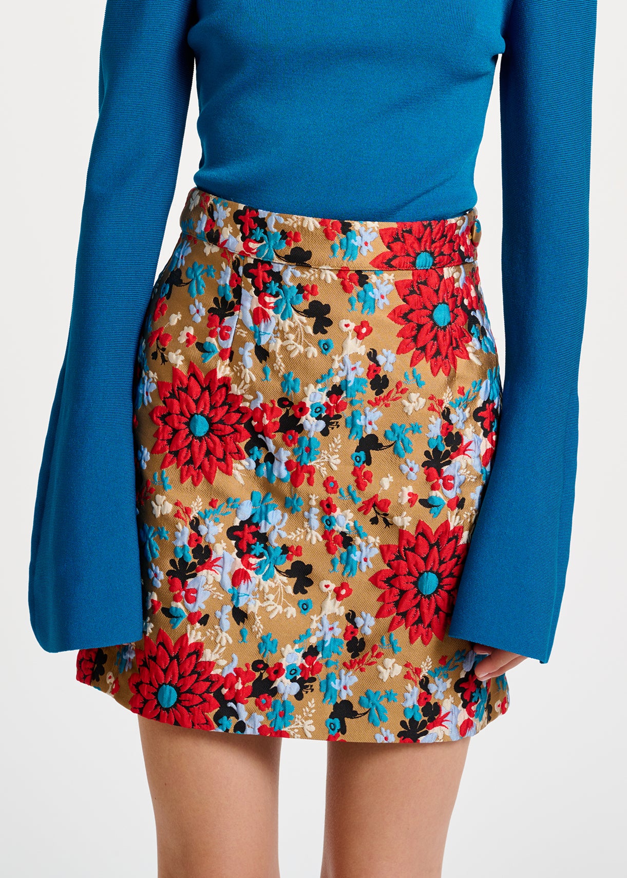 Camel floral jacquard mini skirt RE—SSENTIEL | Essentiel second hand