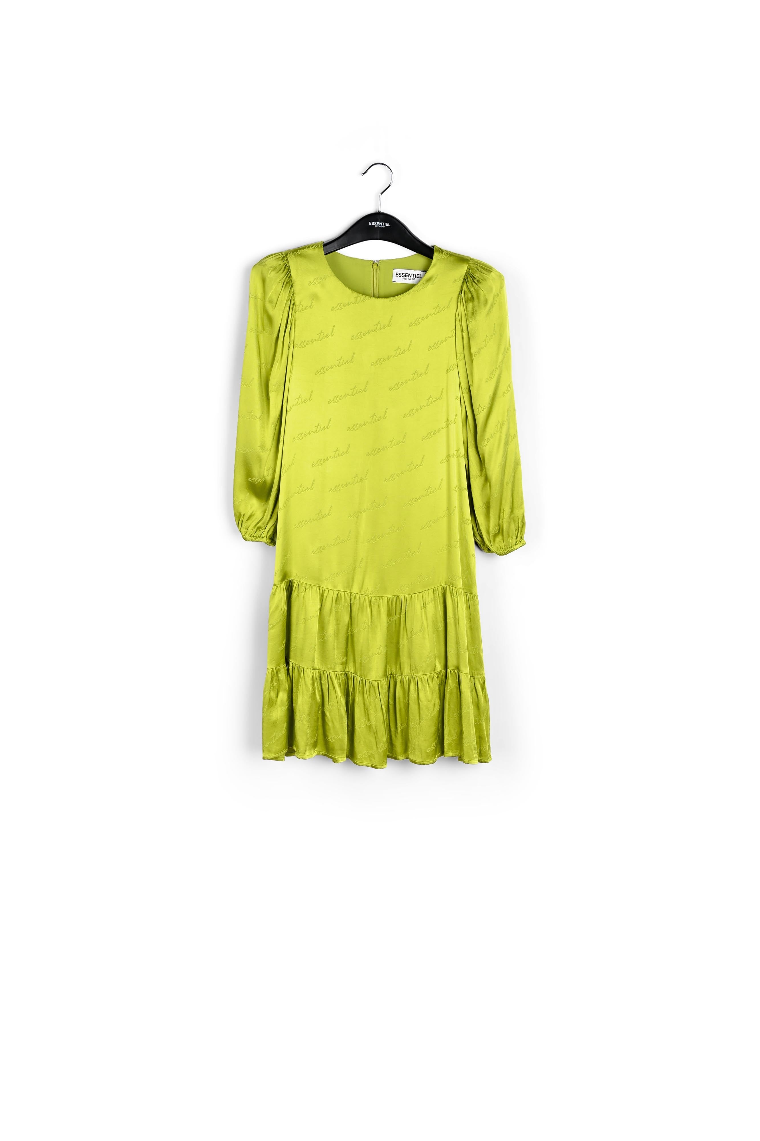 Limoengroene mini-jurk van satijnen jacquard RE—SSENTIEL | Essentiel second hand