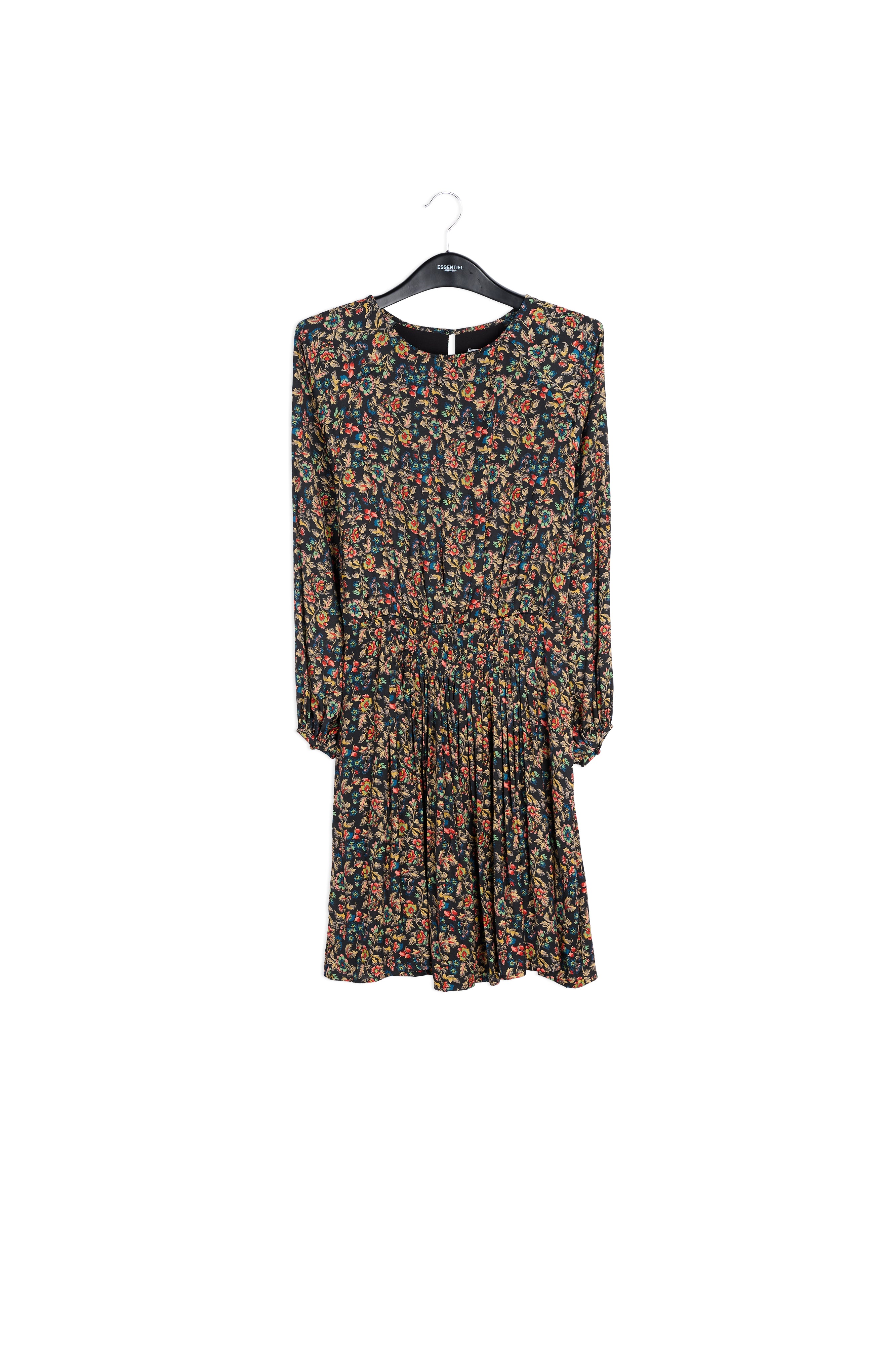 Brown long-sleeved mini dress with flower print RE—SSENTIEL | Essentiel second hand