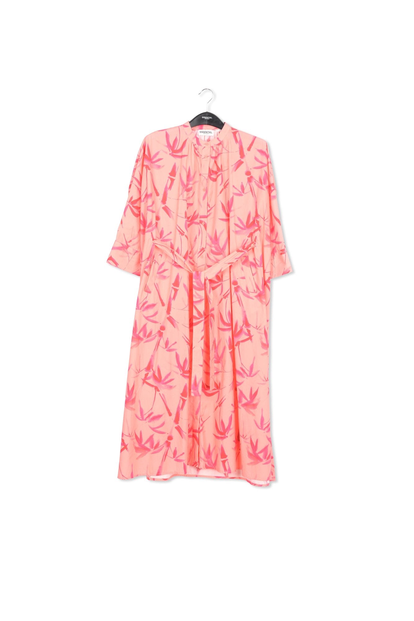 Peach and pink maxi-length dress with palm leaf print RE—SSENTIEL | Essentiel second hand