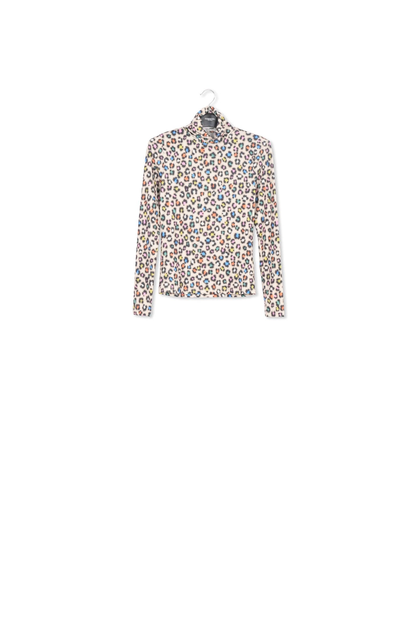 Beige turtleneck top with multicolor leopard print RE—SSENTIEL | Essentiel second hand