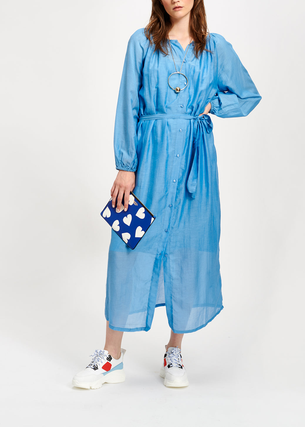 Blue cotton-silk midi shirt dress RE—SSENTIEL | Essentiel second hand