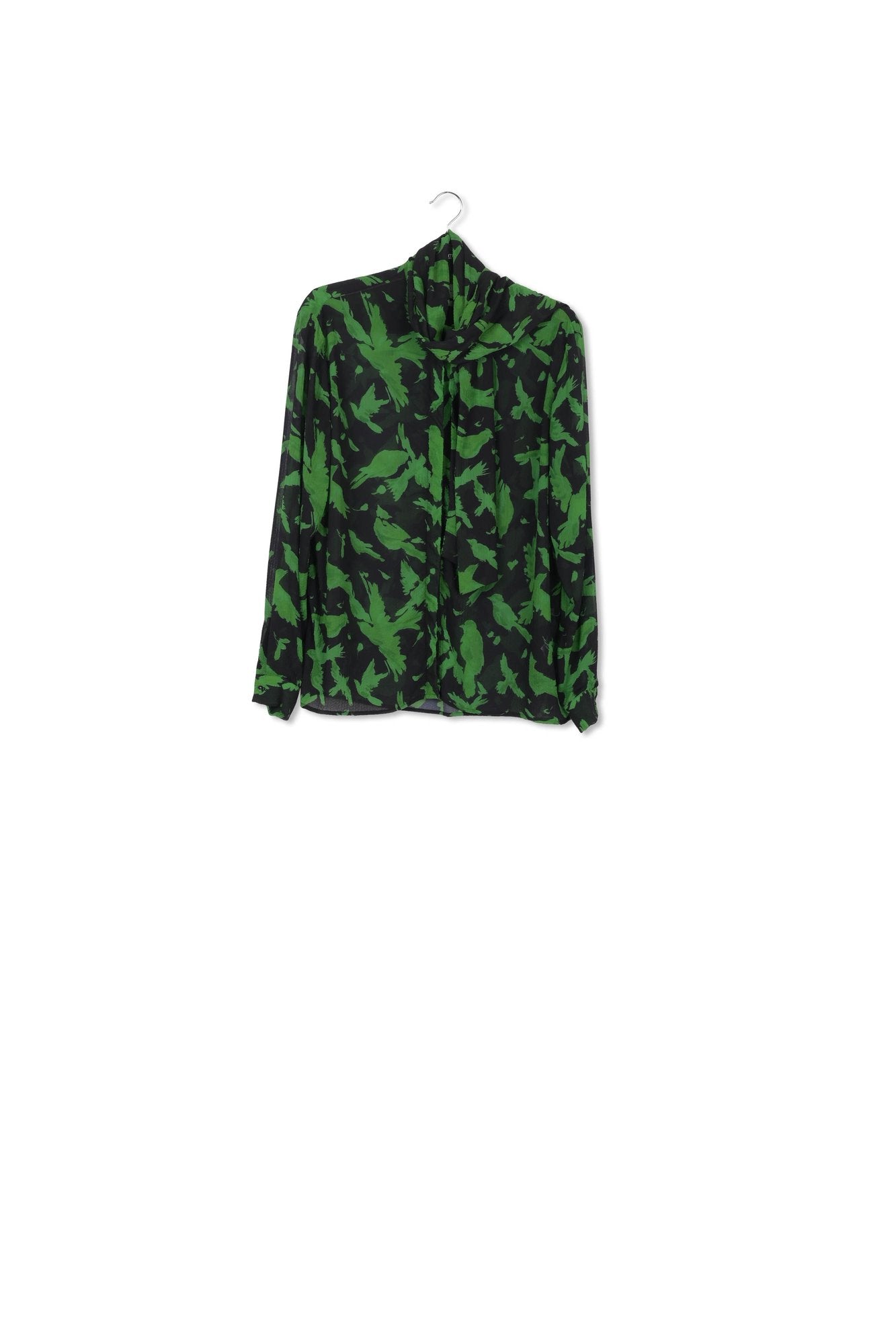 Black and green relaxed-fit shirt with pussy bow RE—SSENTIEL | Essentiel second hand