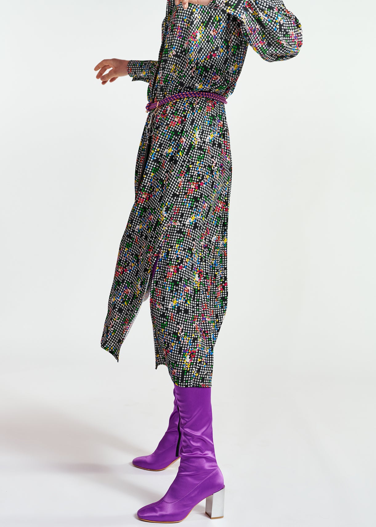 Robe chemise pied-de-poule pailletée noire et blanche RE—SSENTIEL | Essentiel second hand