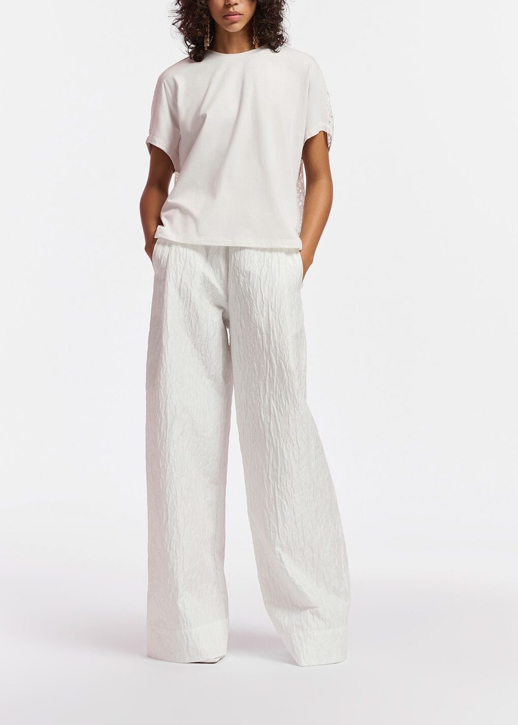 Off-white floral-jacquard wide-leg pants RE—SSENTIEL | Essentiel second hand