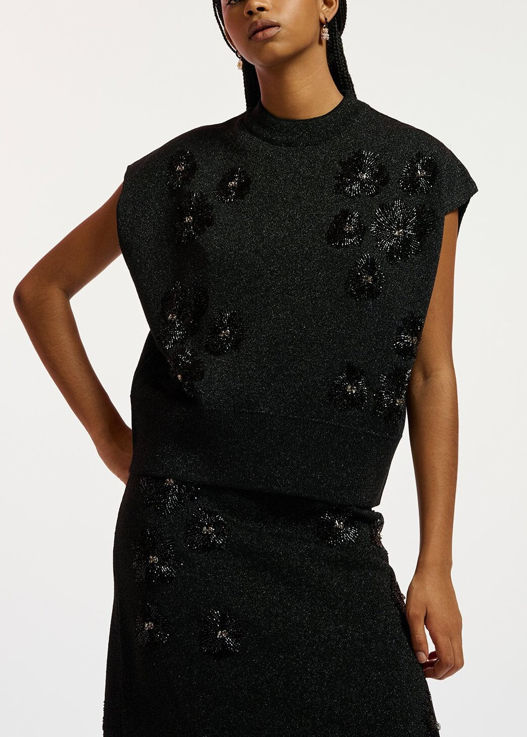 Black lurex knitted top with beaded embroideries RE—SSENTIEL | Essentiel second hand