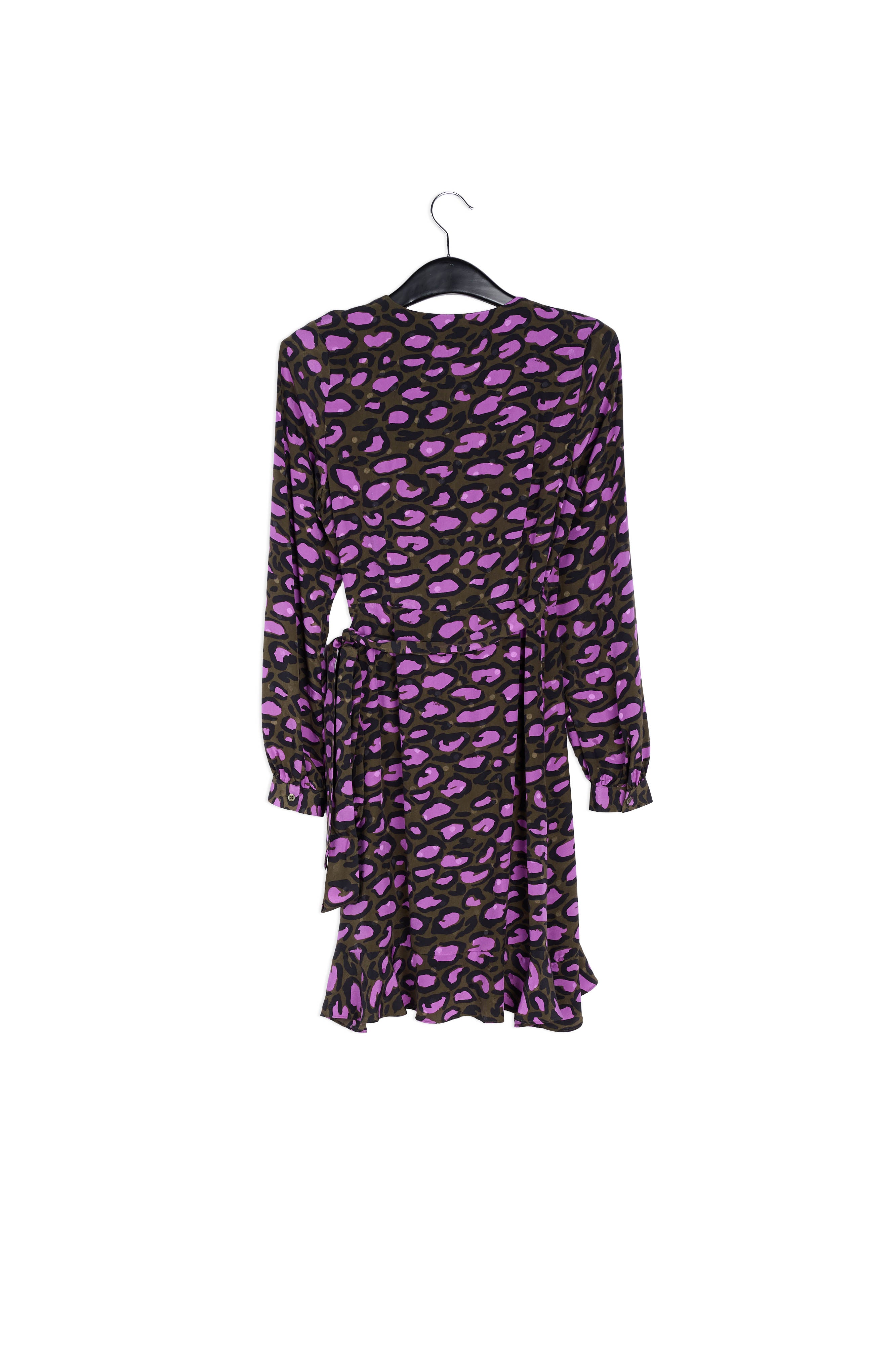 Kakigroene zijden wikkeljurk met luipaardprint RE—SSENTIEL | Essentiel second hand