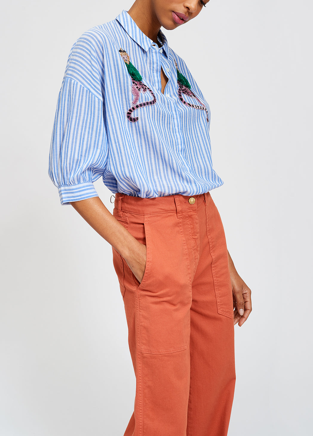 Striped shirt with monkey embroidery RE—SSENTIEL | Essentiel second hand