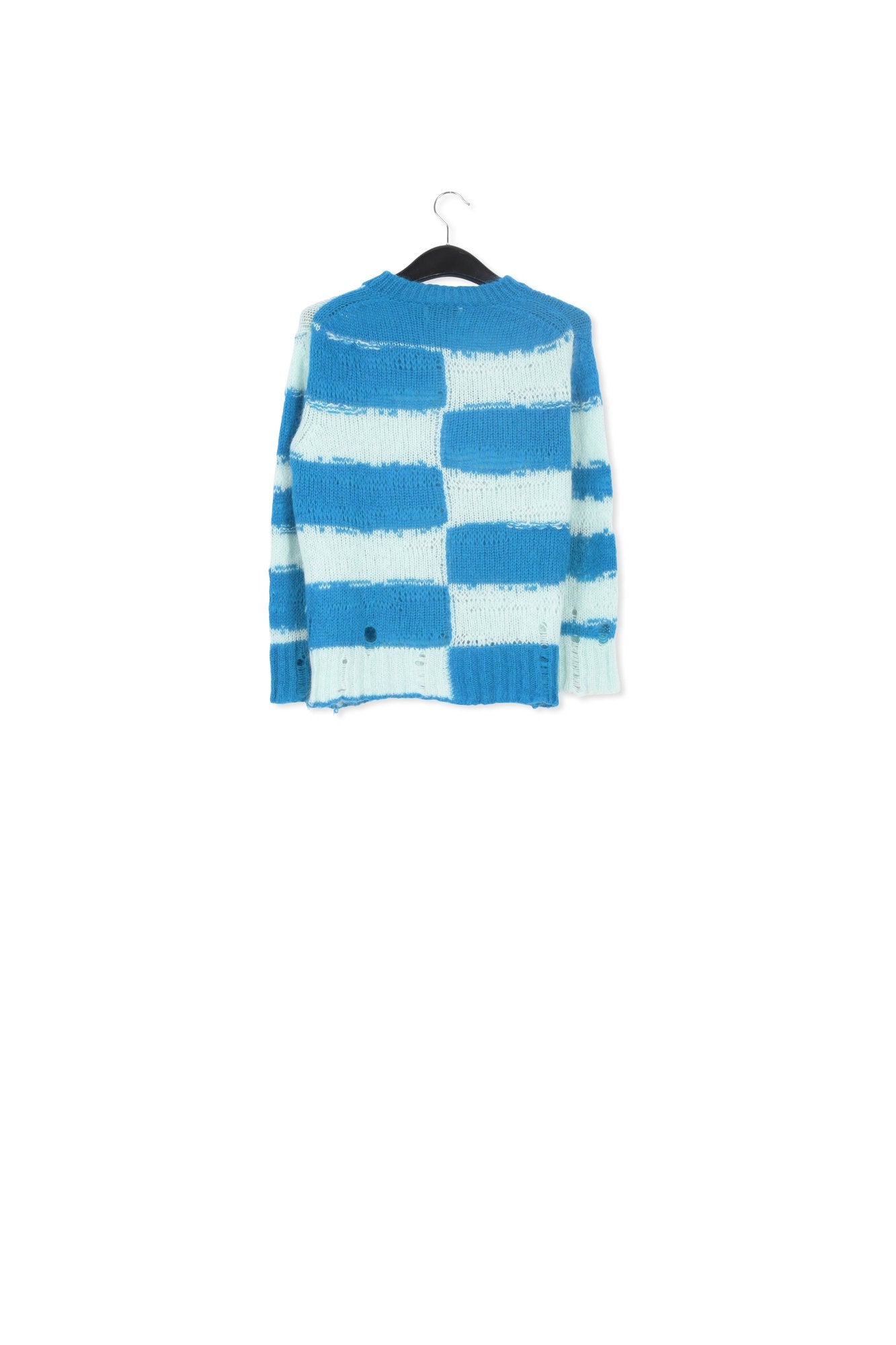 Blue and light blue striped distressed knit sweater RE—SSENTIEL | Essentiel second hand