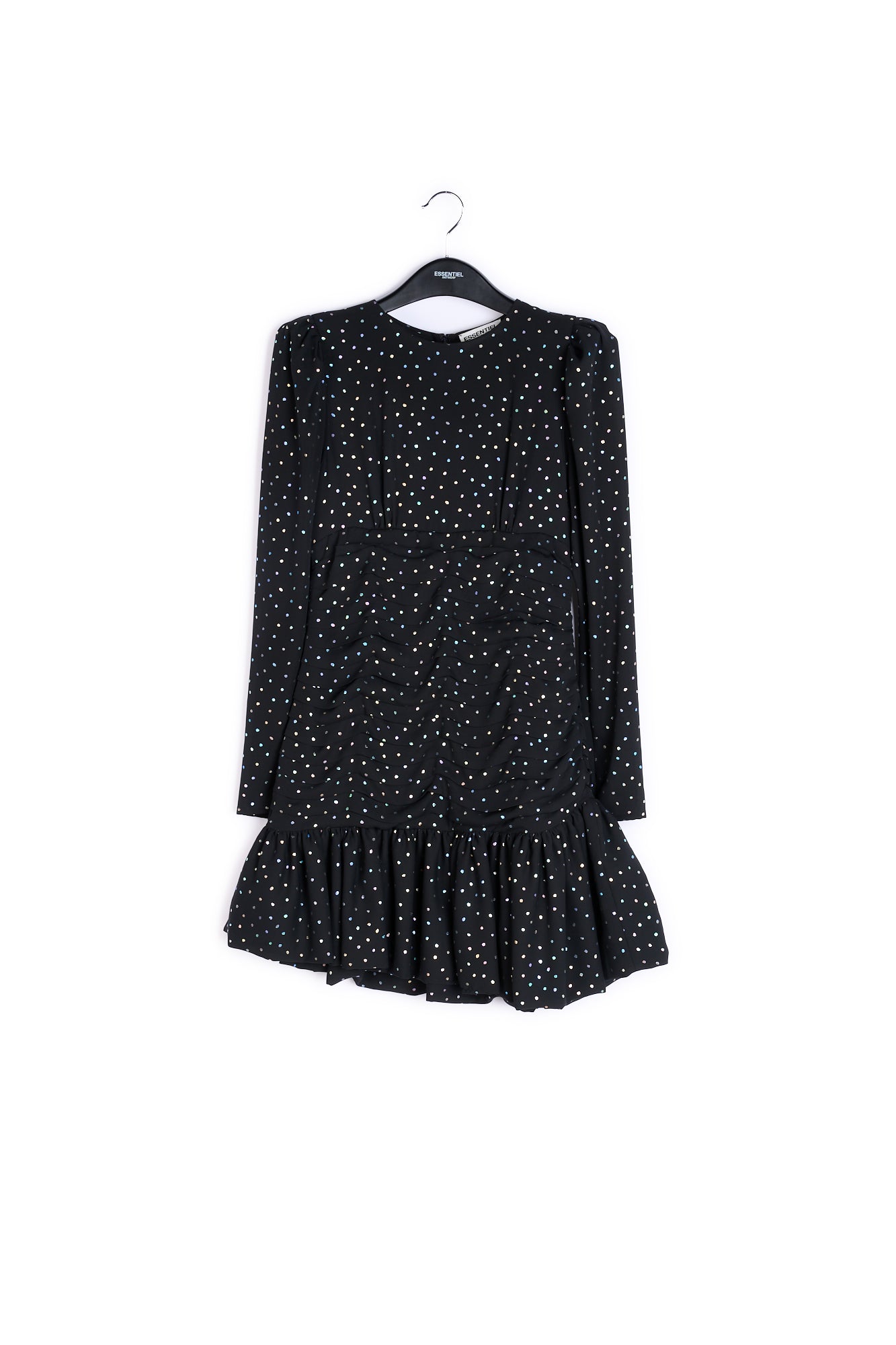 Zwarte mini-jurk met holografische stippen RE—SSENTIEL | Essentiel second hand