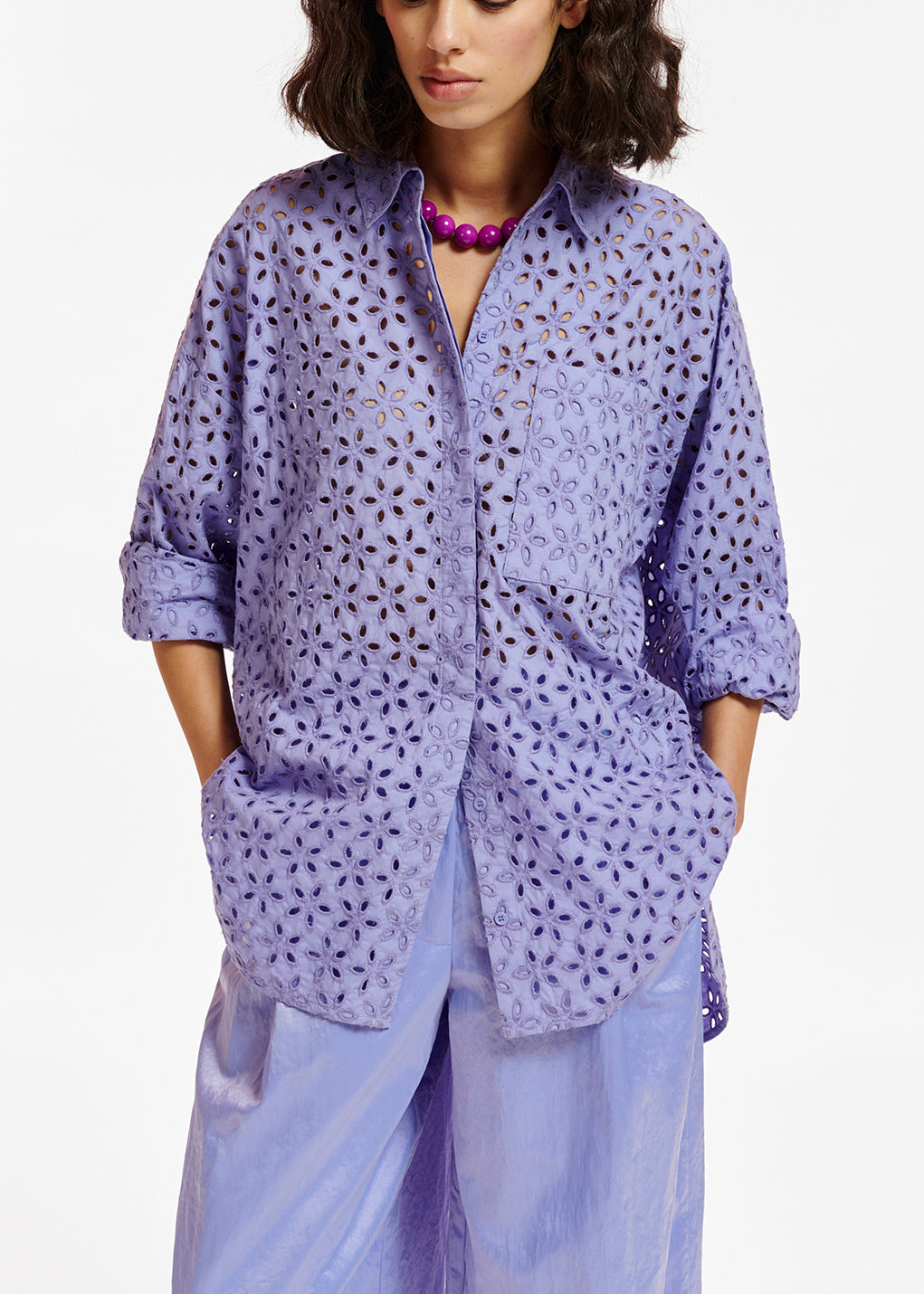 Blue broderie anglaise cotton shirt RE—SSENTIEL | Essentiel second hand