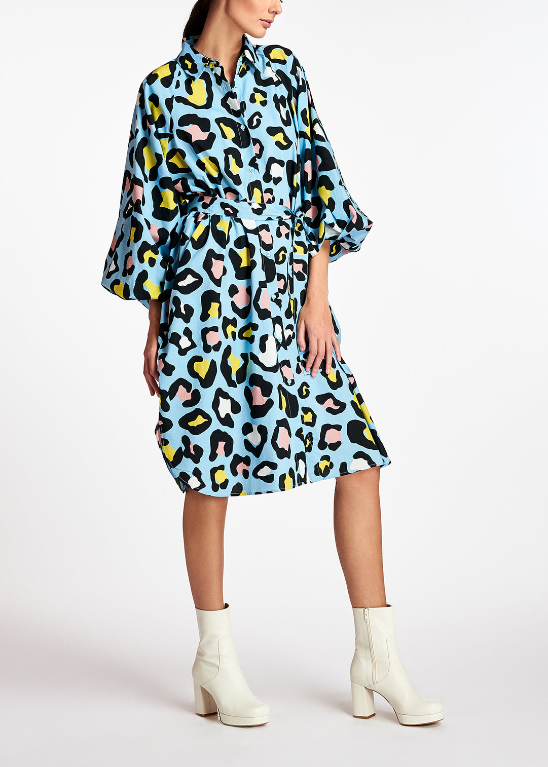 Light blue leopard-print shirt dress RE—SSENTIEL | Essentiel second hand
