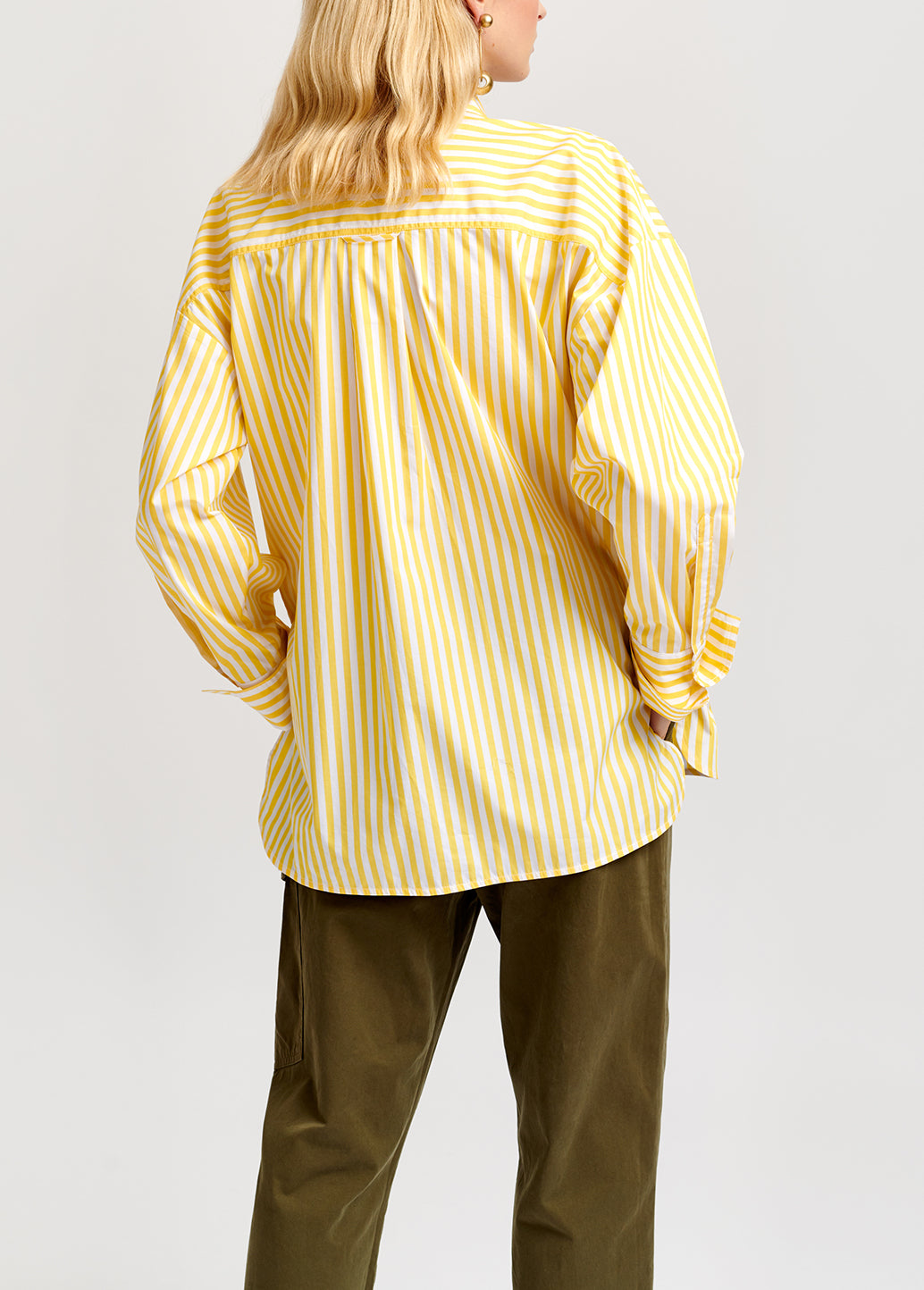 White and yellow striped oversized cotton shirt RE—SSENTIEL | Essentiel second hand