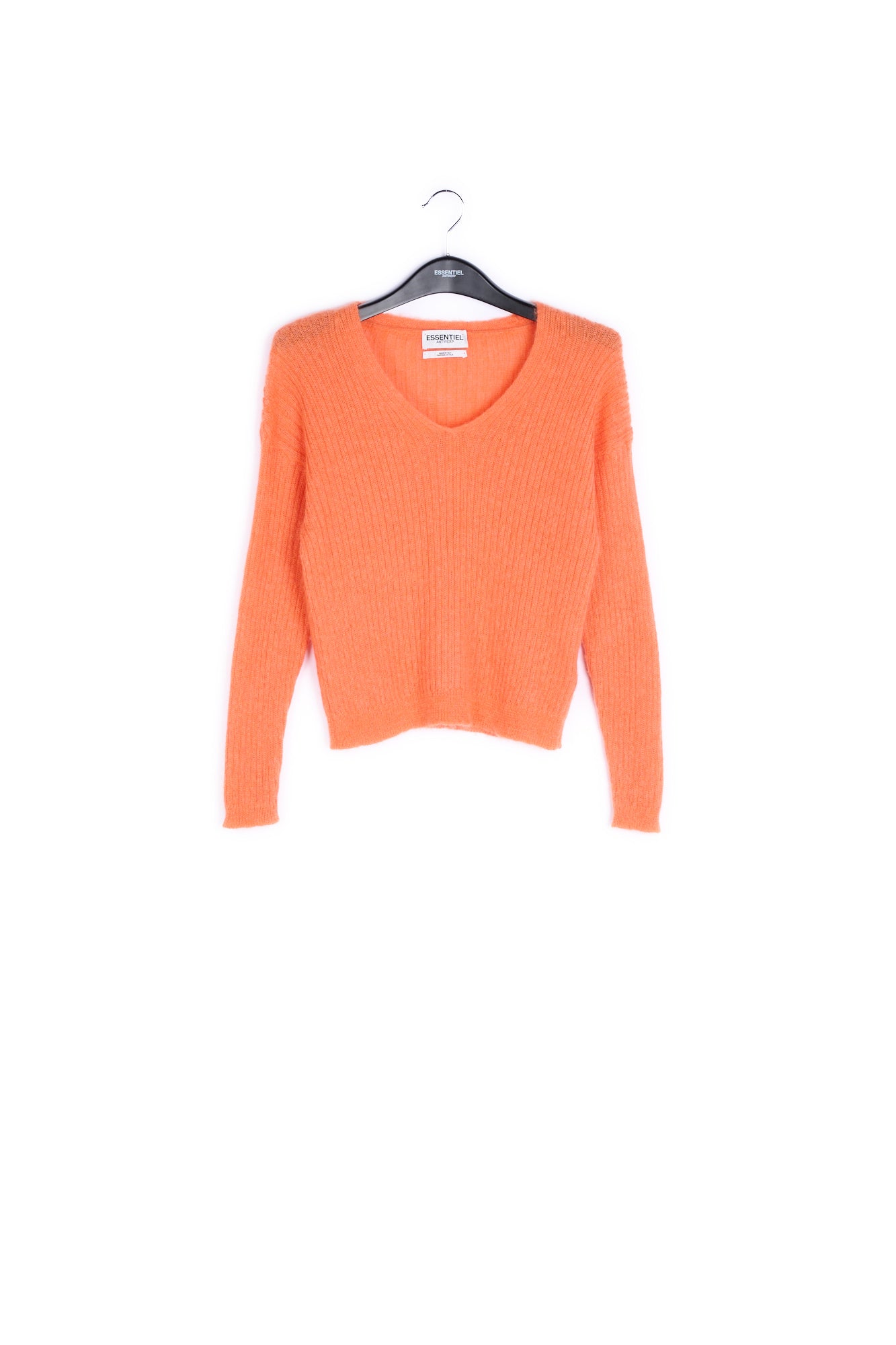 Orange mohair-blend ribbed-knit v-neck sweater RE—SSENTIEL | Essentiel second hand