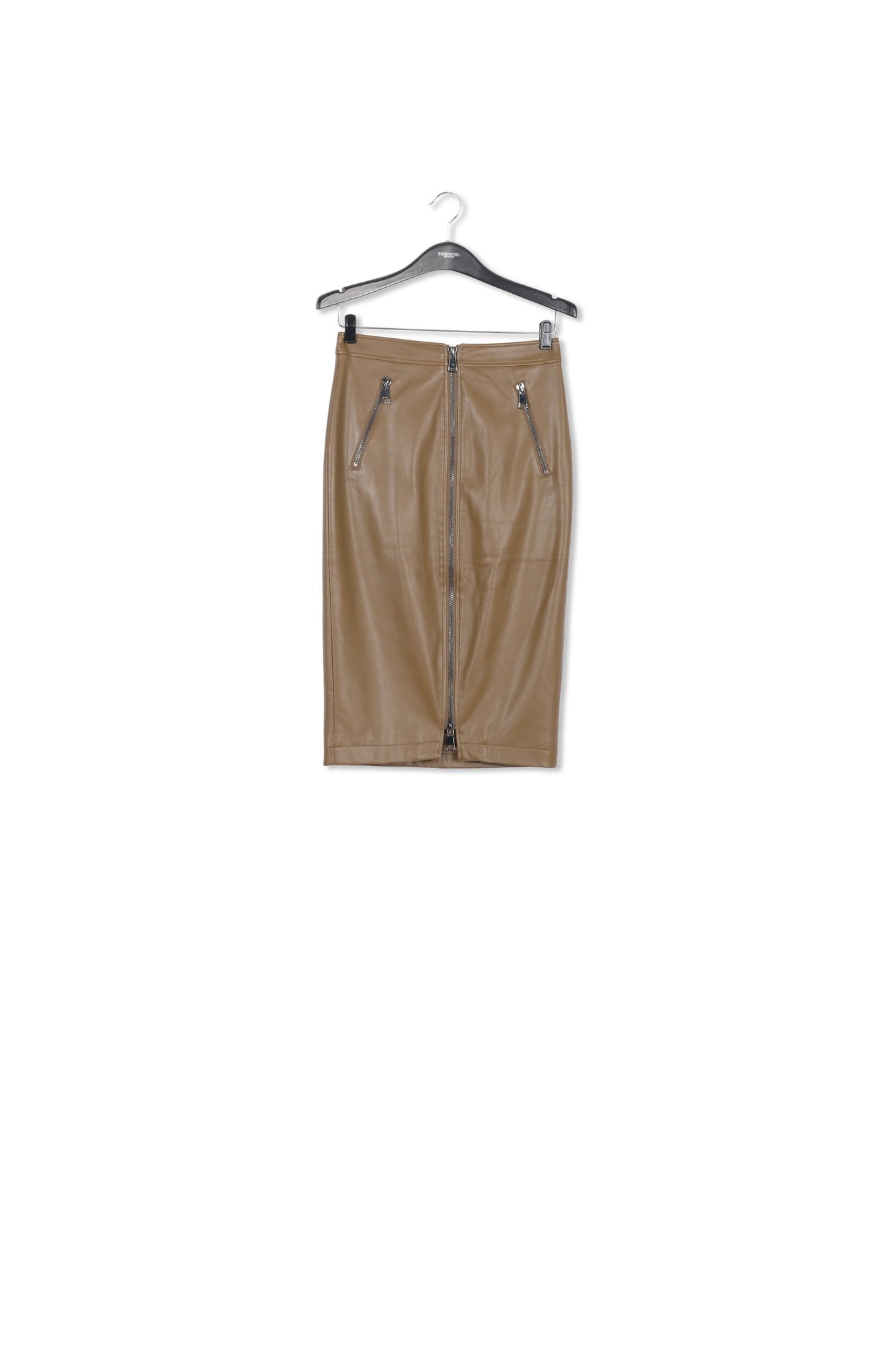 Khaki faux leather pencil skirt RE—SSENTIEL | Essentiel second hand