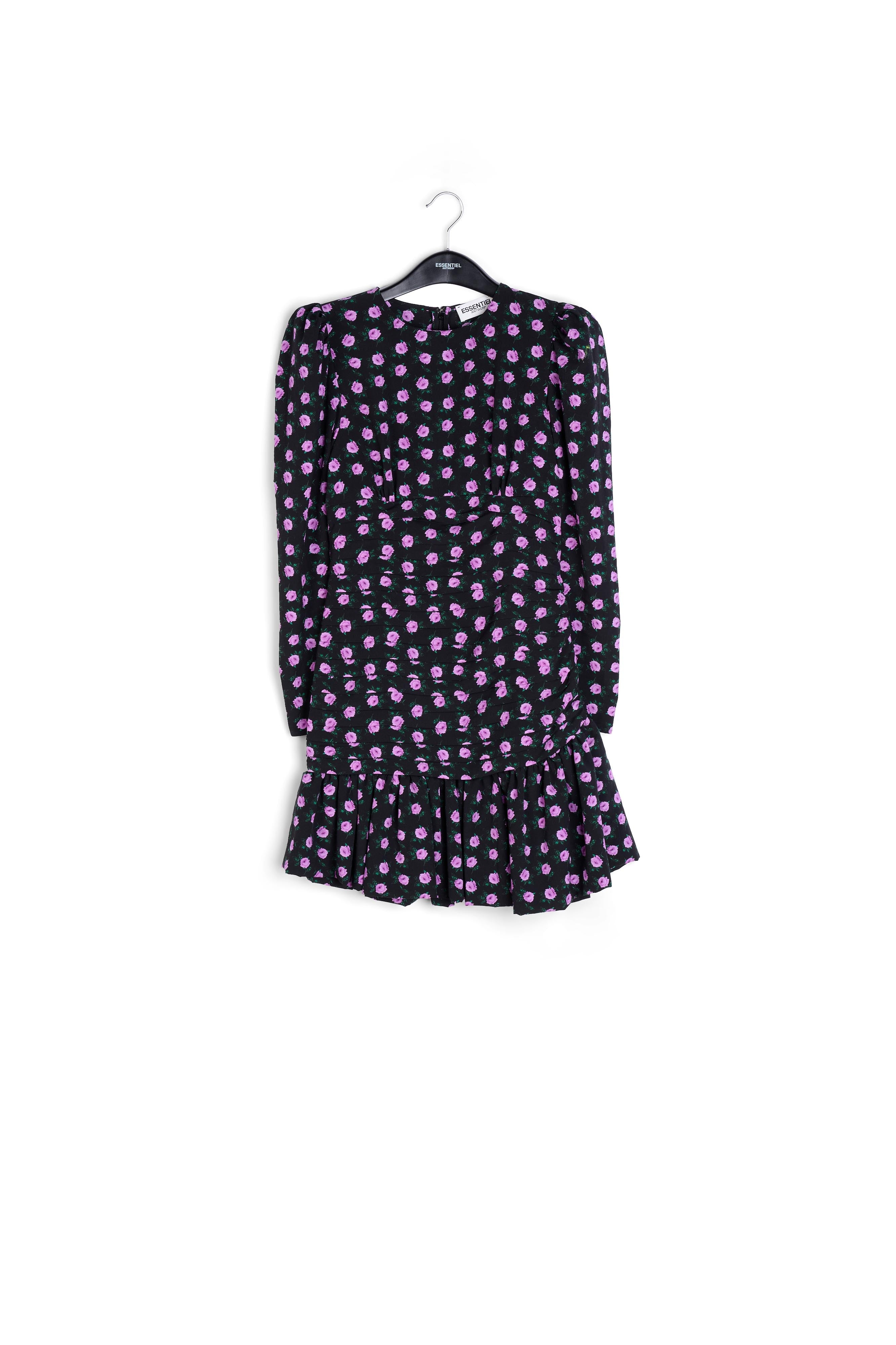 Zwarte mini-jurk met bloemenprint RE—SSENTIEL | Essentiel second hand