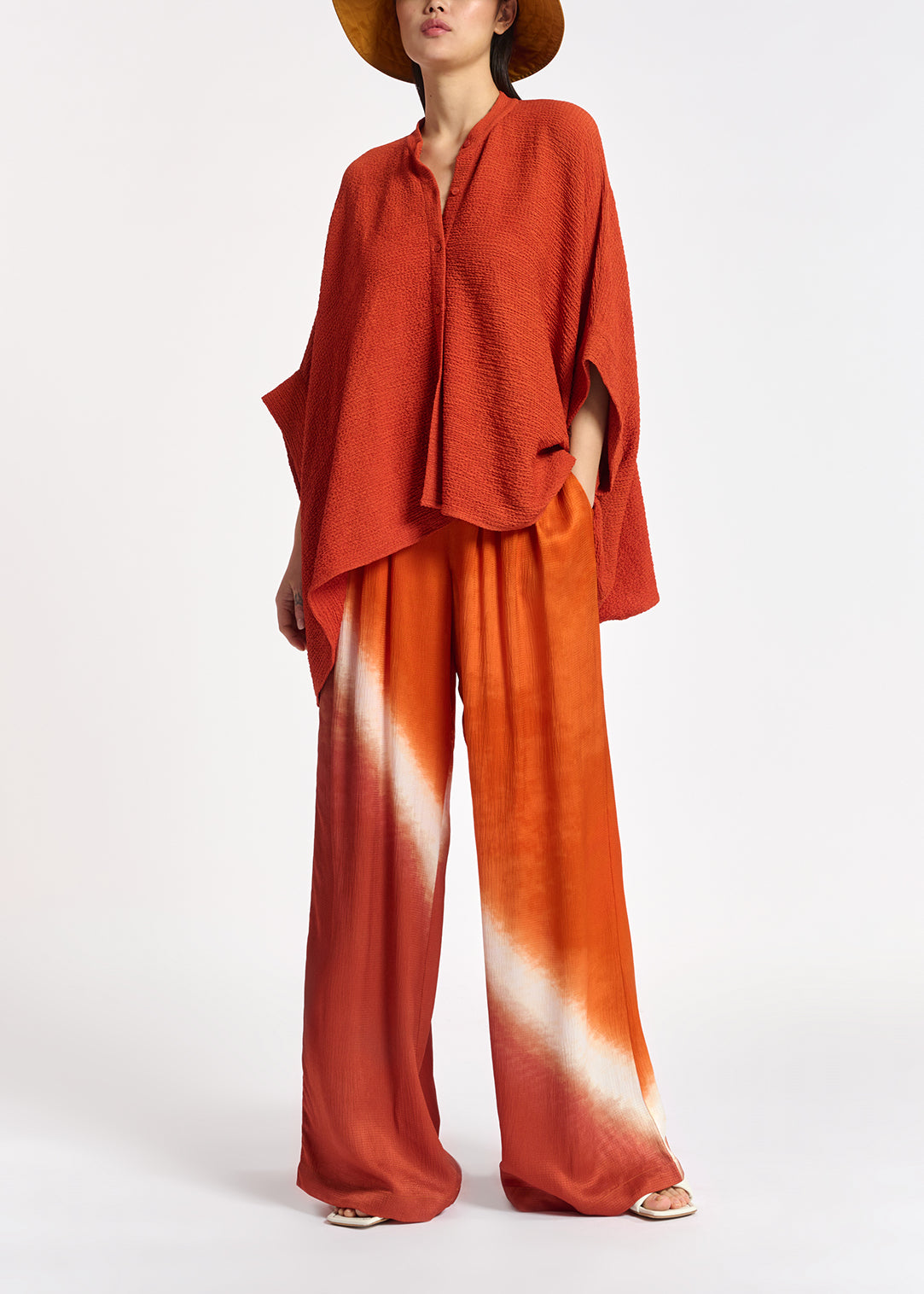 Orange boxy-cut seersucker shirt RE—SSENTIEL | Essentiel second hand