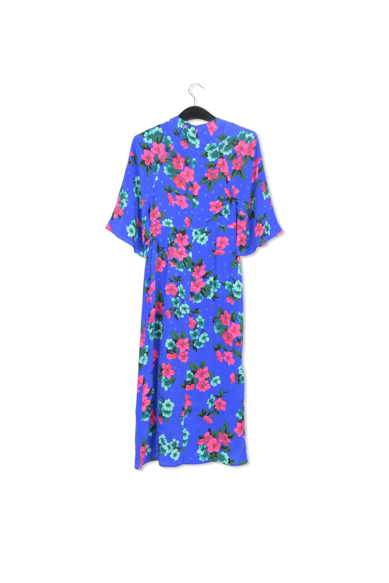 Robe midi bleue en soie à fleurs et à pois RE—SSENTIEL | Essentiel second hand