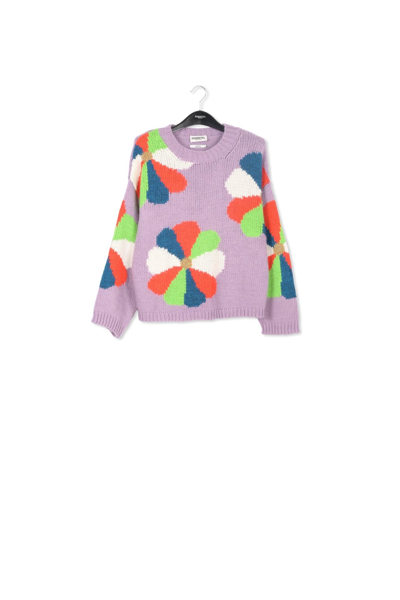 Lila trui met intarsia bloemen RE—SSENTIEL | Essentiel second hand