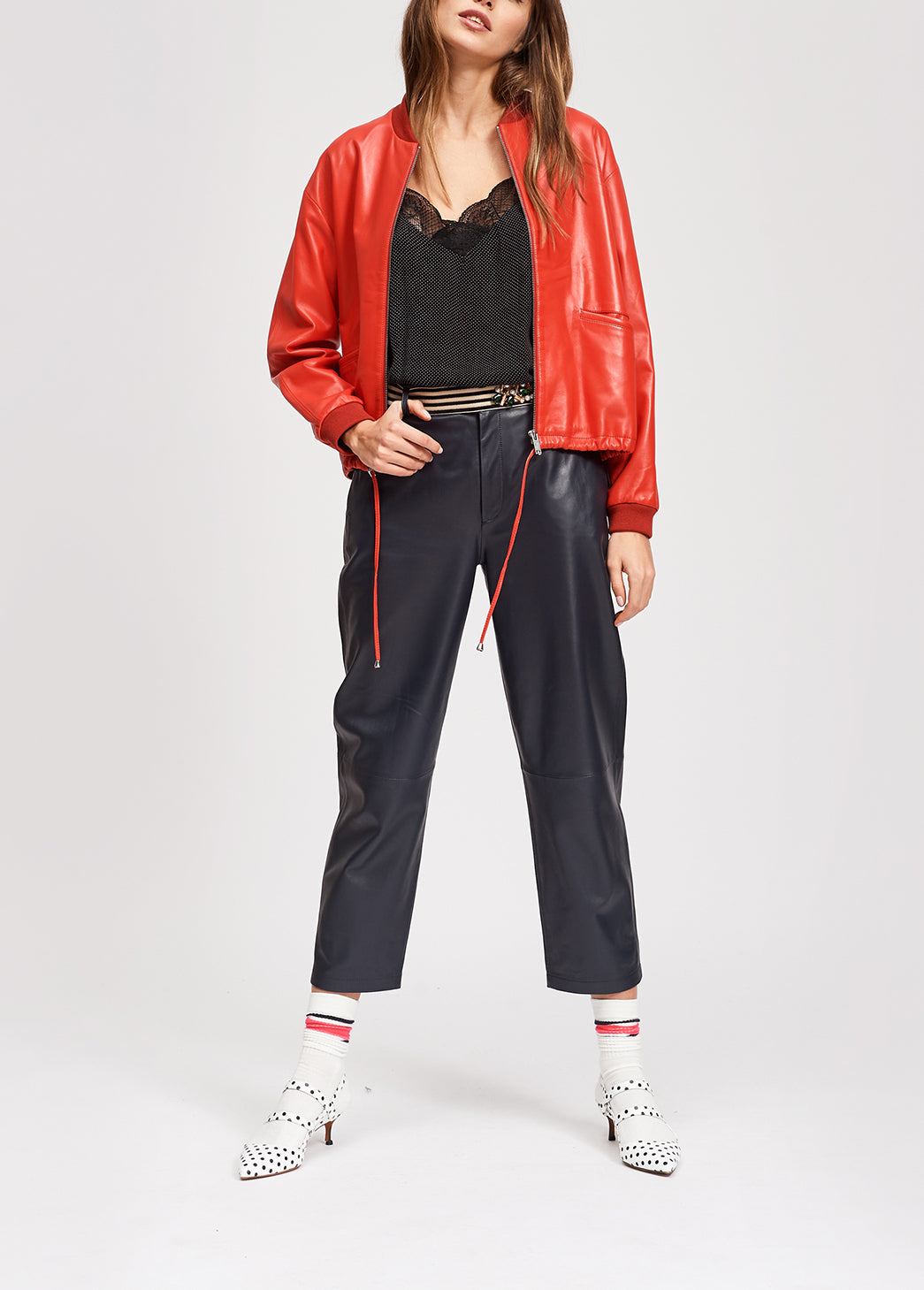 Red soft leather jacket RE—SSENTIEL | Essentiel second hand
