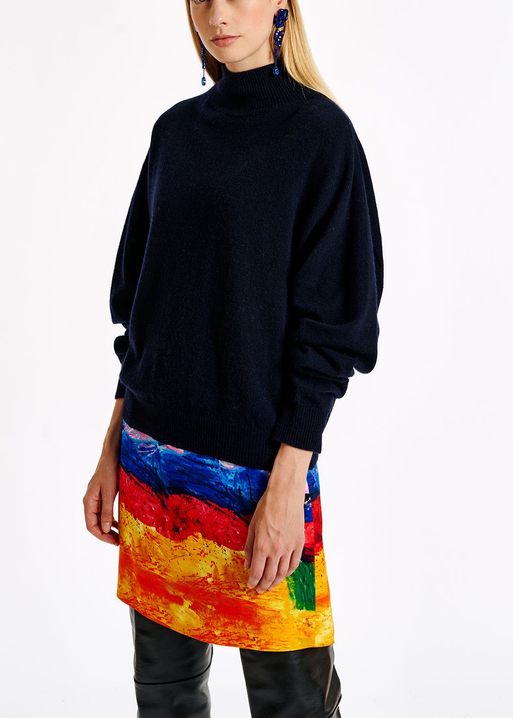 Pull à col roulé bleu foncé en mélange de mérinos RE—SSENTIEL | Essentiel second hand