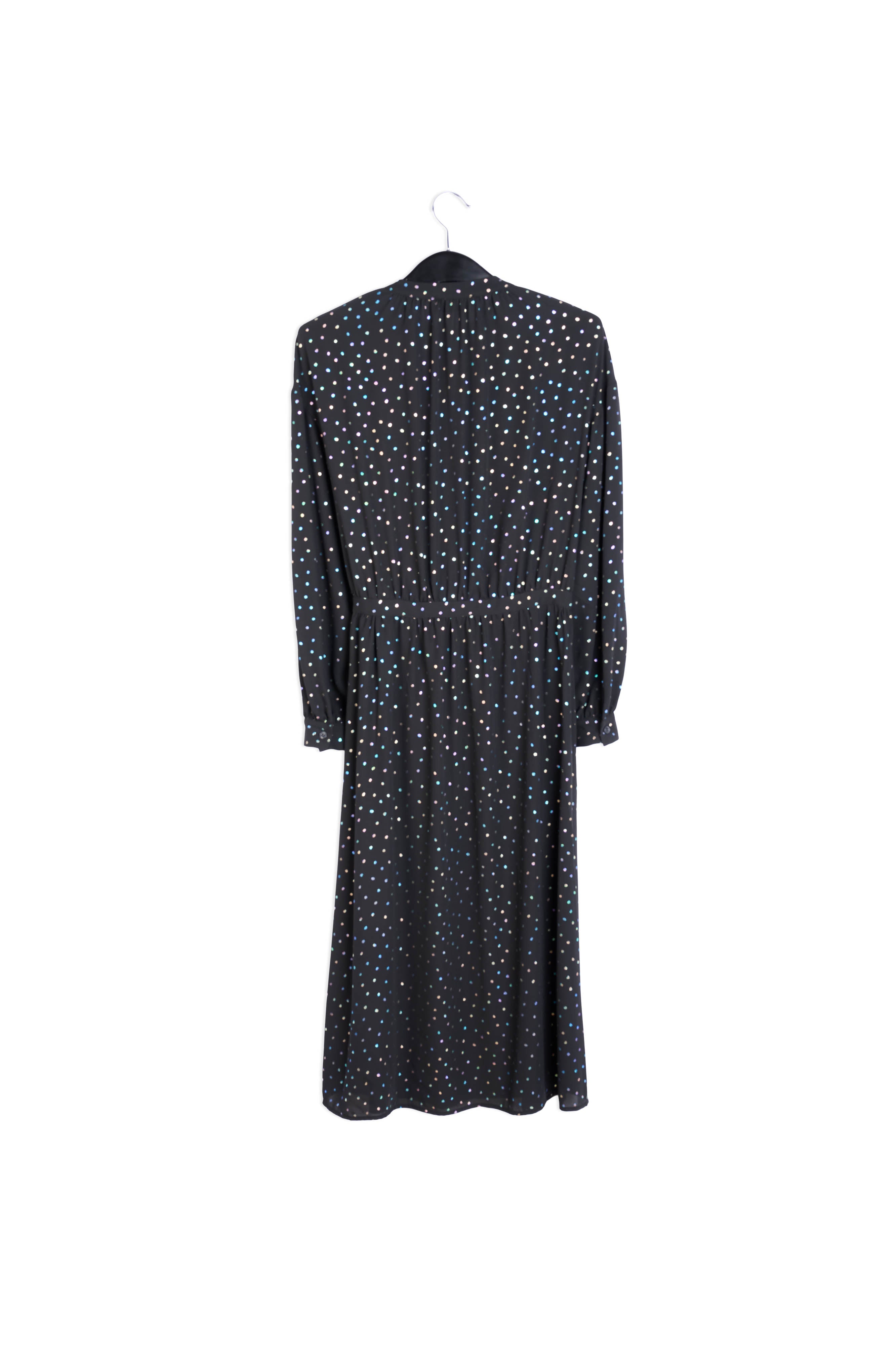 Black belted midi dress with holographic polka dots RE—SSENTIEL | Essentiel second hand