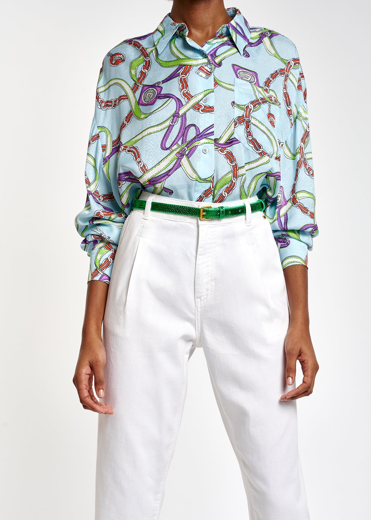 Light blue loose-fit print shirt RE—SSENTIEL | Essentiel second hand