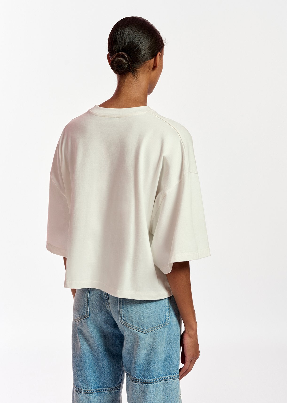 Off-white organic cotton T-shirt with hamburger embroidery RE—SSENTIEL | Essentiel second hand