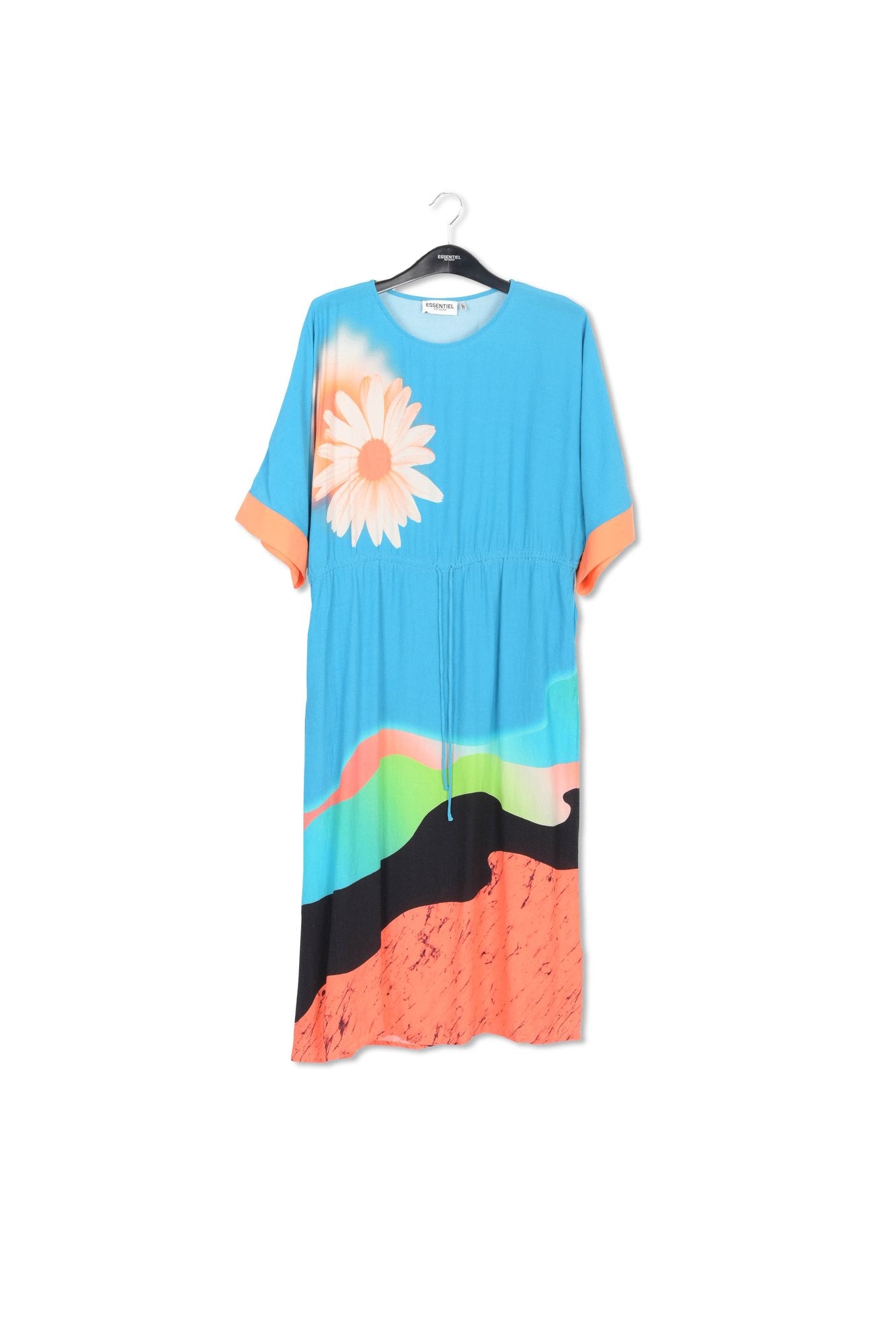 Bleu midi-length dress with multicolor print RE—SSENTIEL | Essentiel second hand
