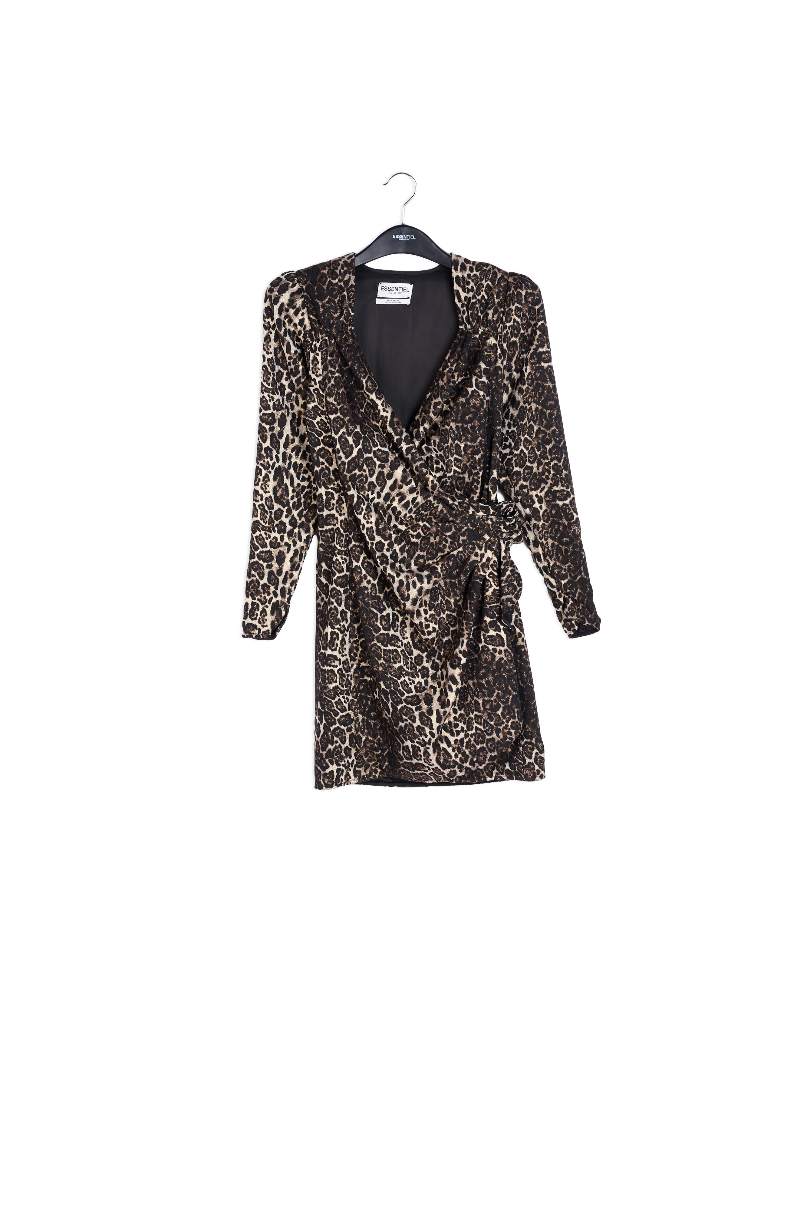 Asymmetrische mini-wikkeljurk met luipaardprint RE—SSENTIEL | Essentiel second hand