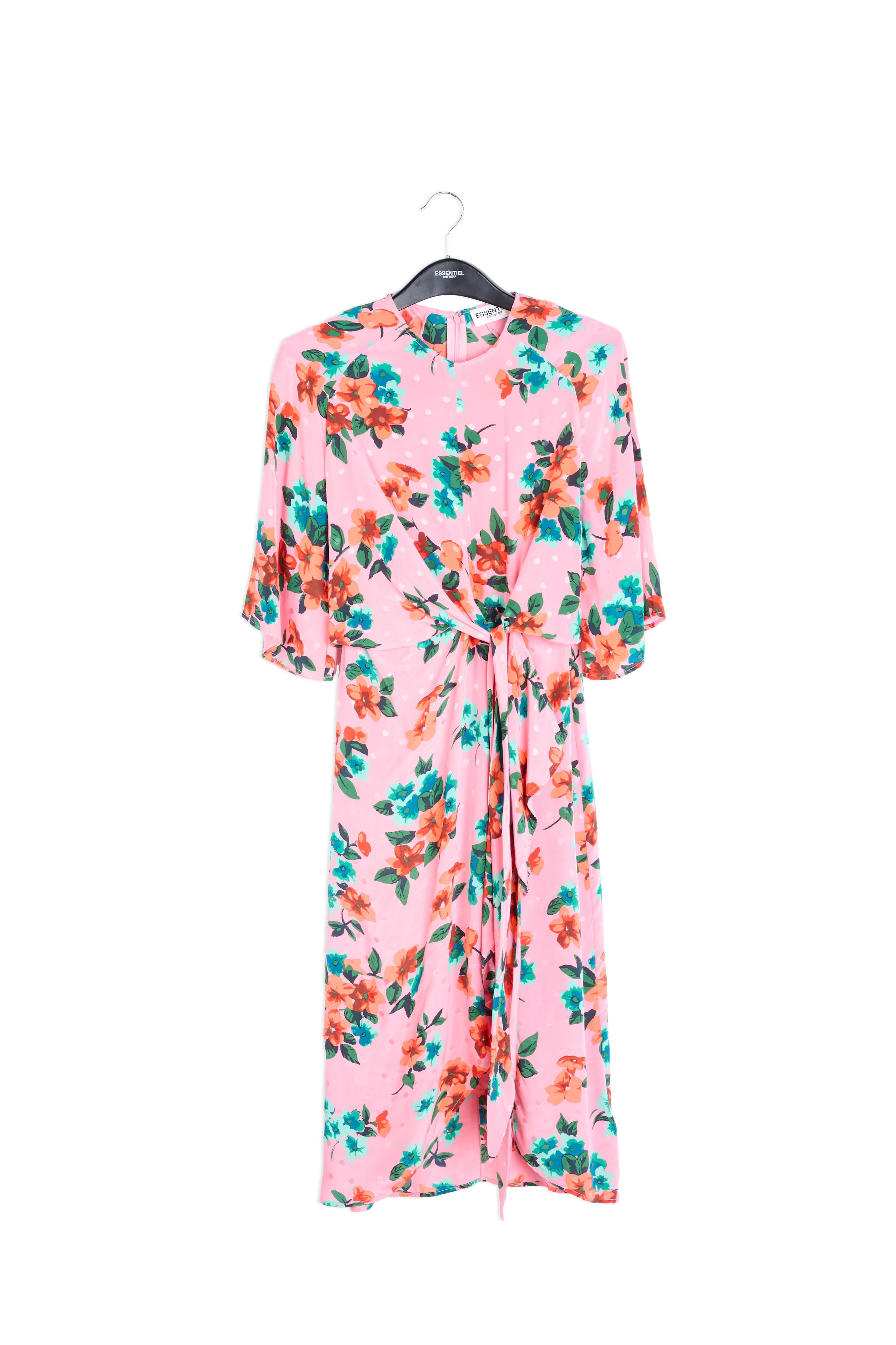 Pink floral and polka dot silk midi dress RE—SSENTIEL | Essentiel second hand