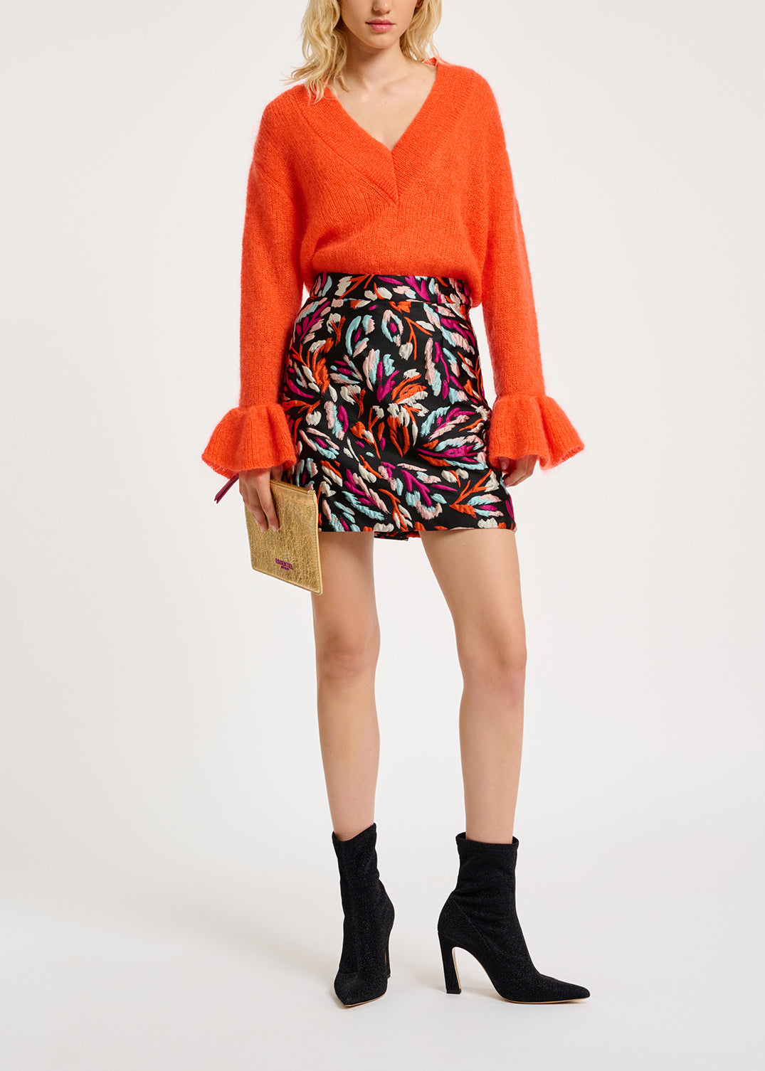 Orange V-neck mohair-blend sweater RE—SSENTIEL | Essentiel second hand