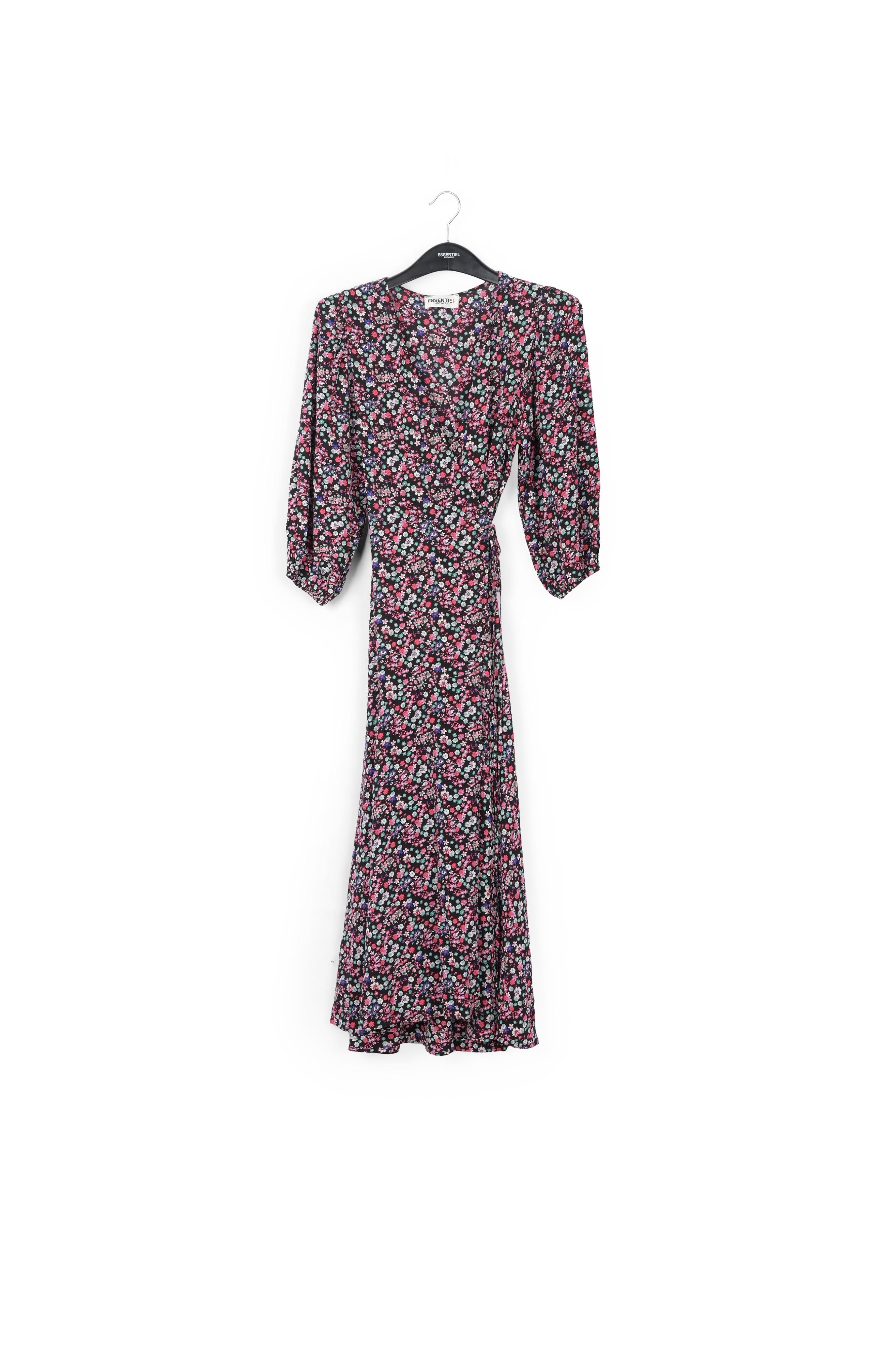 Black floral-print wrap maxi dress RE—SSENTIEL | Essentiel second hand