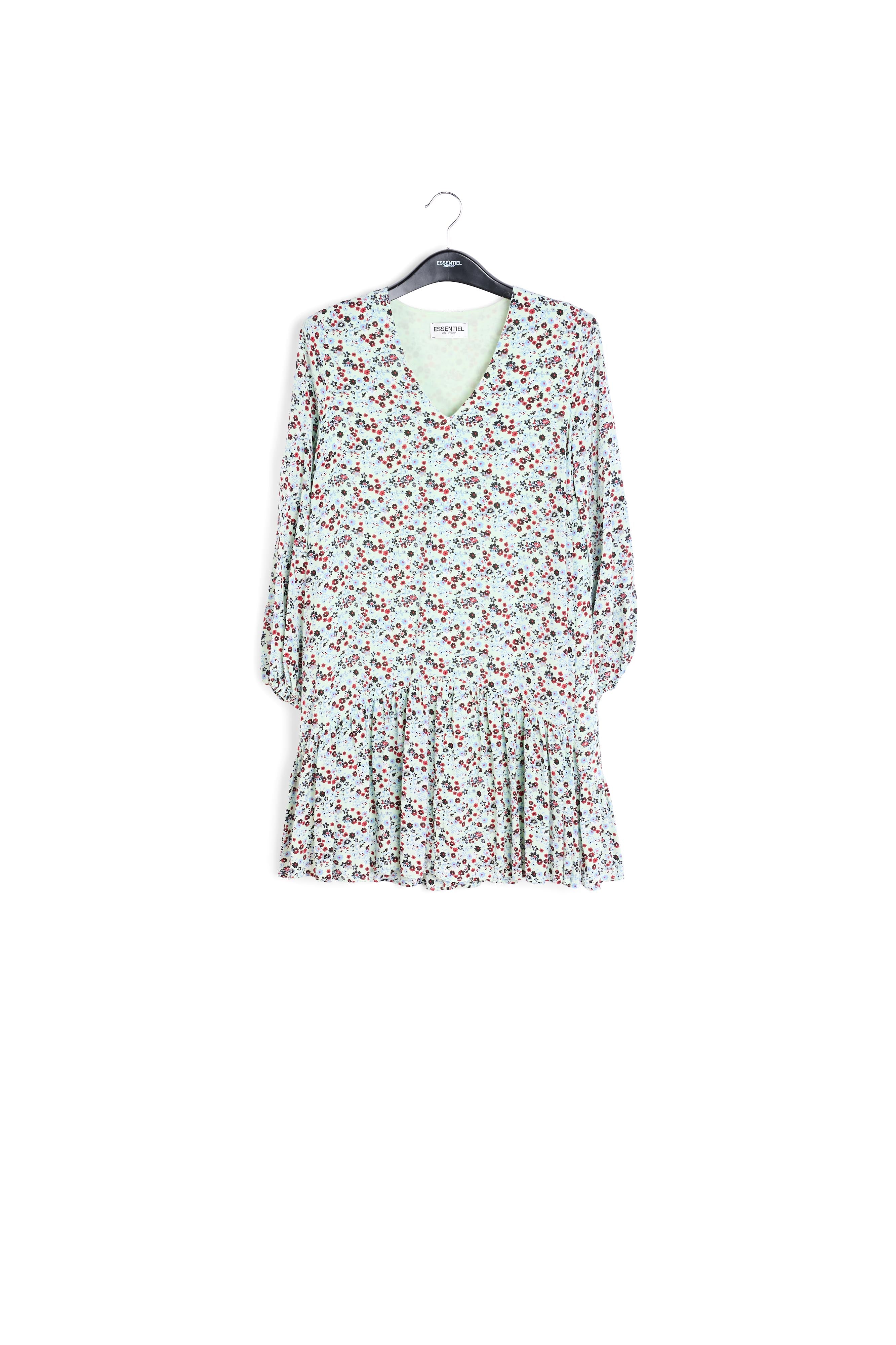 Mint green floral-print wrap mini dress RE—SSENTIEL | Essentiel second hand