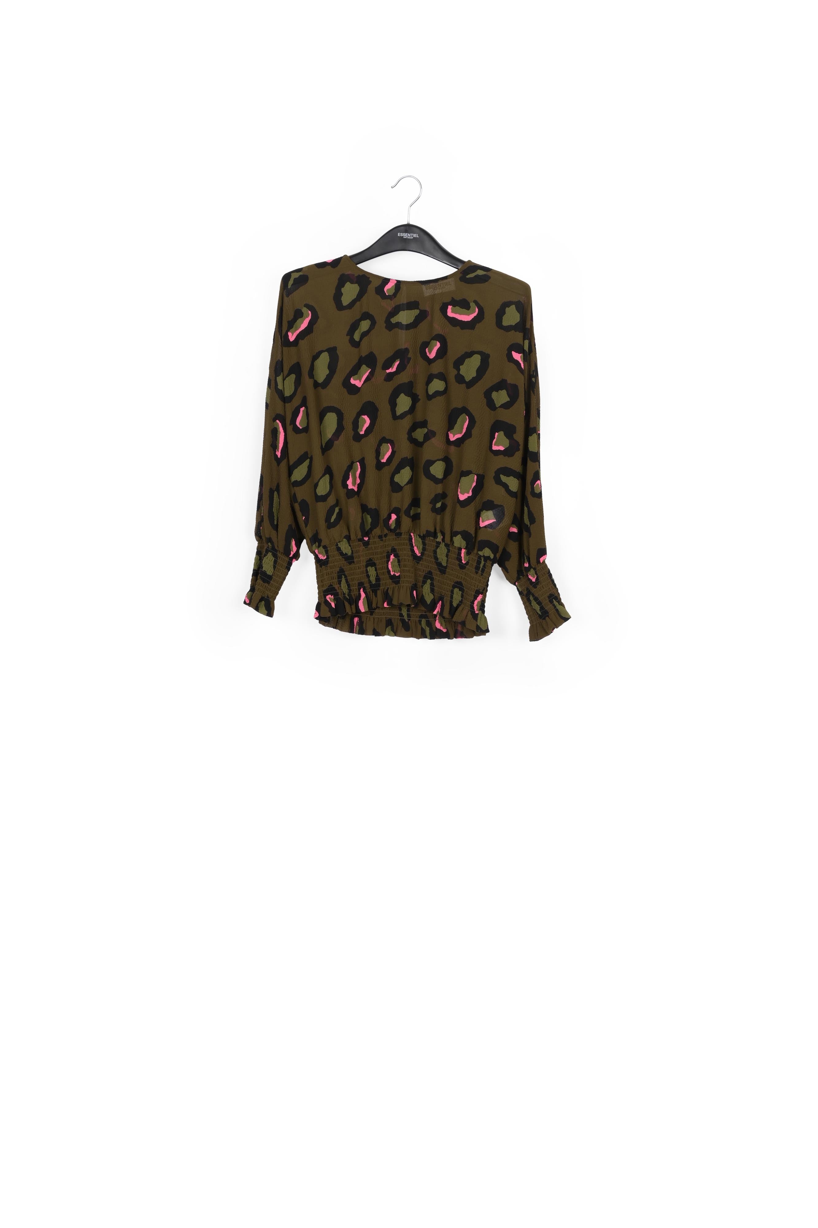 Khaki smocked top with leopard print RE—SSENTIEL | Essentiel second hand