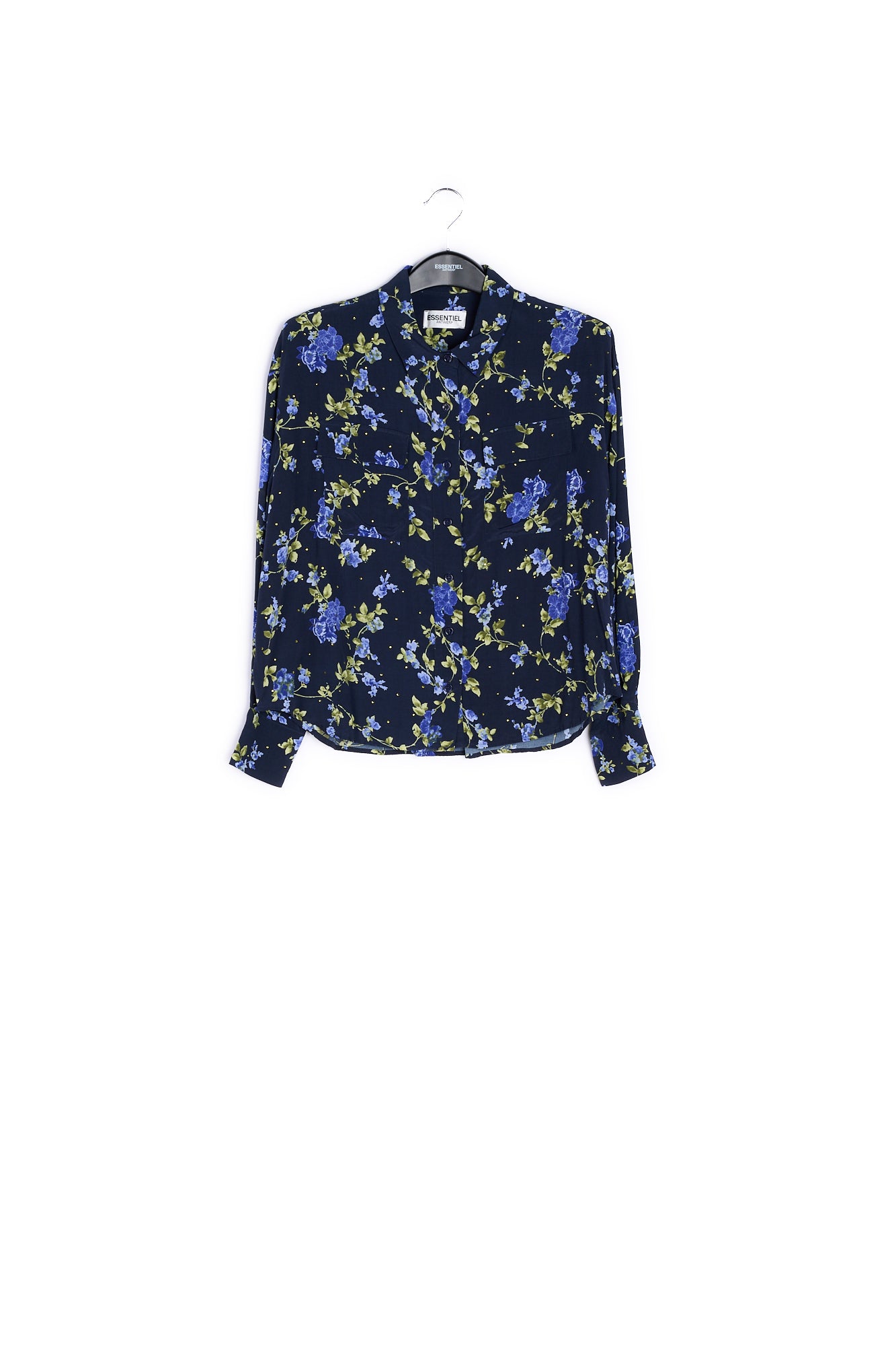 Dark bluefloral print shirt with rhinestones RE—SSENTIEL | Essentiel second hand