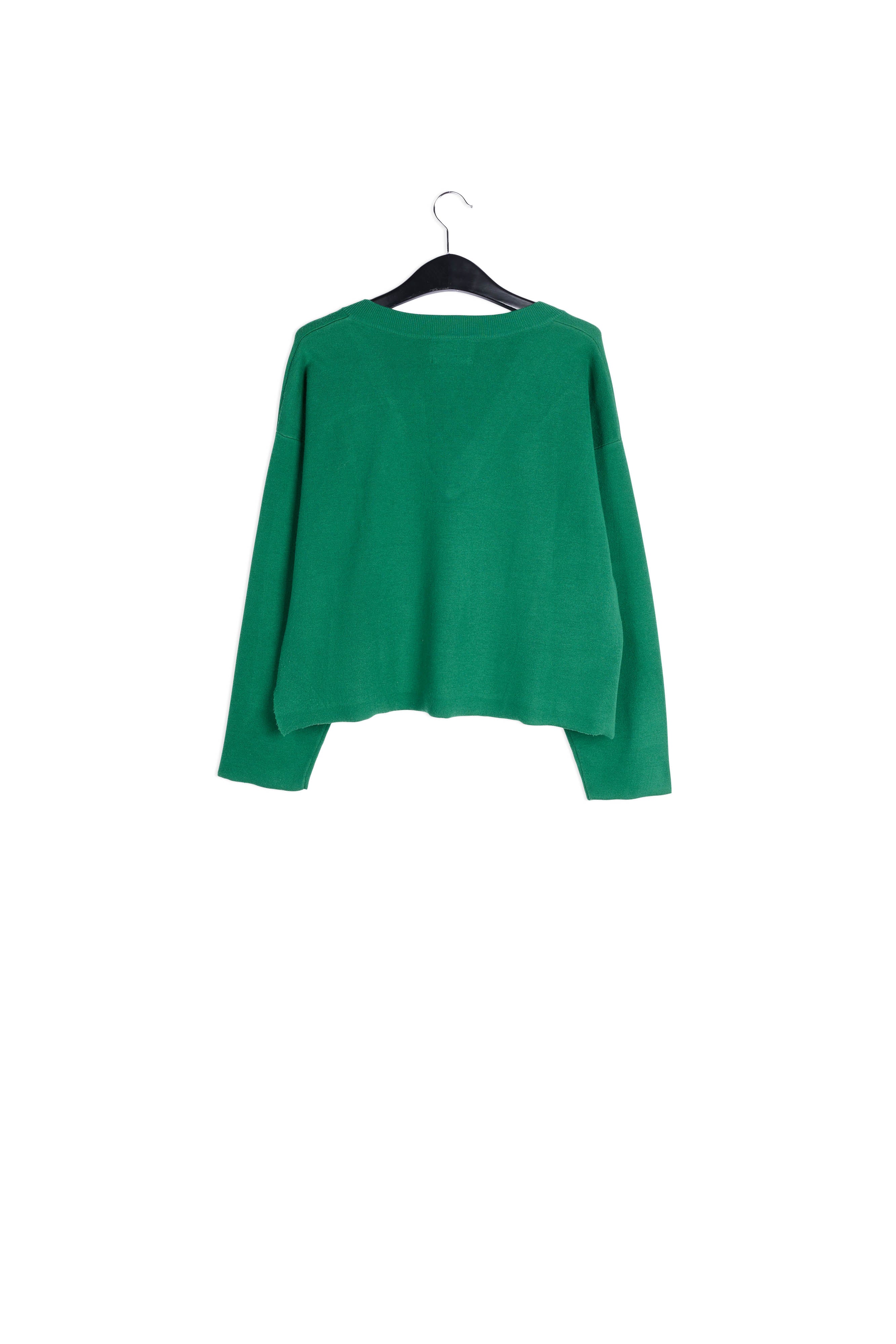 Dark green v-neck sweater with light green contrast RE—SSENTIEL | Essentiel second hand